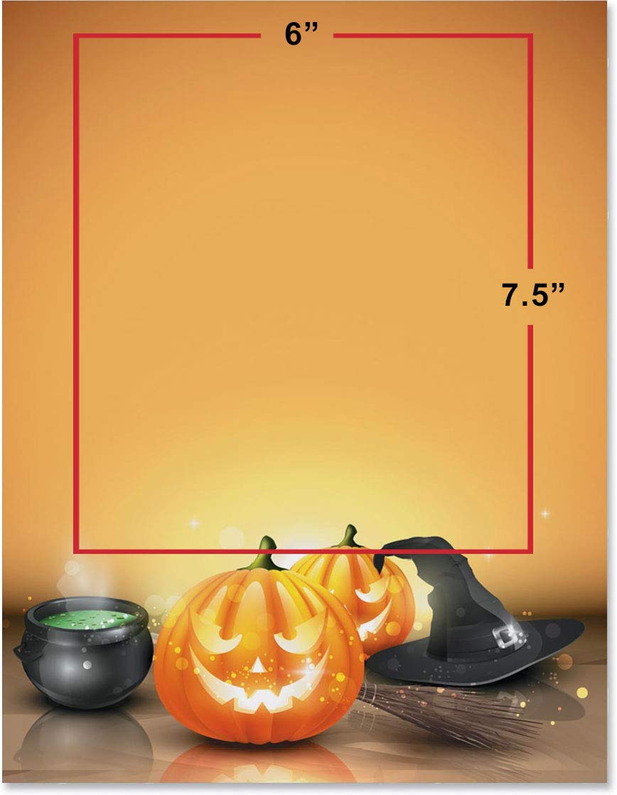 Halloween Themed Premium Stationery Set - 100 Sheets of 8.5x11 Elegant Border Paper, Letterhead & Decorative Printer Paper for Autumn, Witch Hats & Pumpkins Design | Perfect for Party Invitations, Craft Projects & Seasonal Office Decor