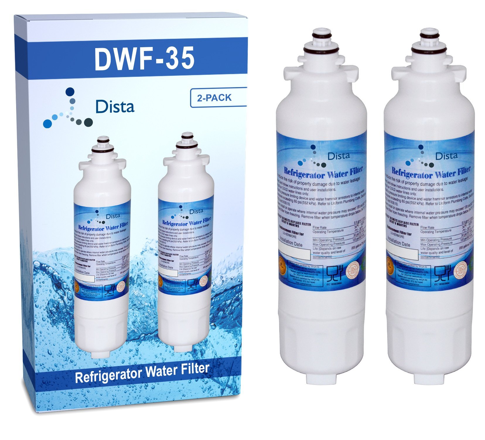 Dista - 2 Pack Refrigerator Water Filter Replacement for LG LT800P | NSF Certified | Pure & Clean Drinking Water | Perfect for Home, Office & RV Use