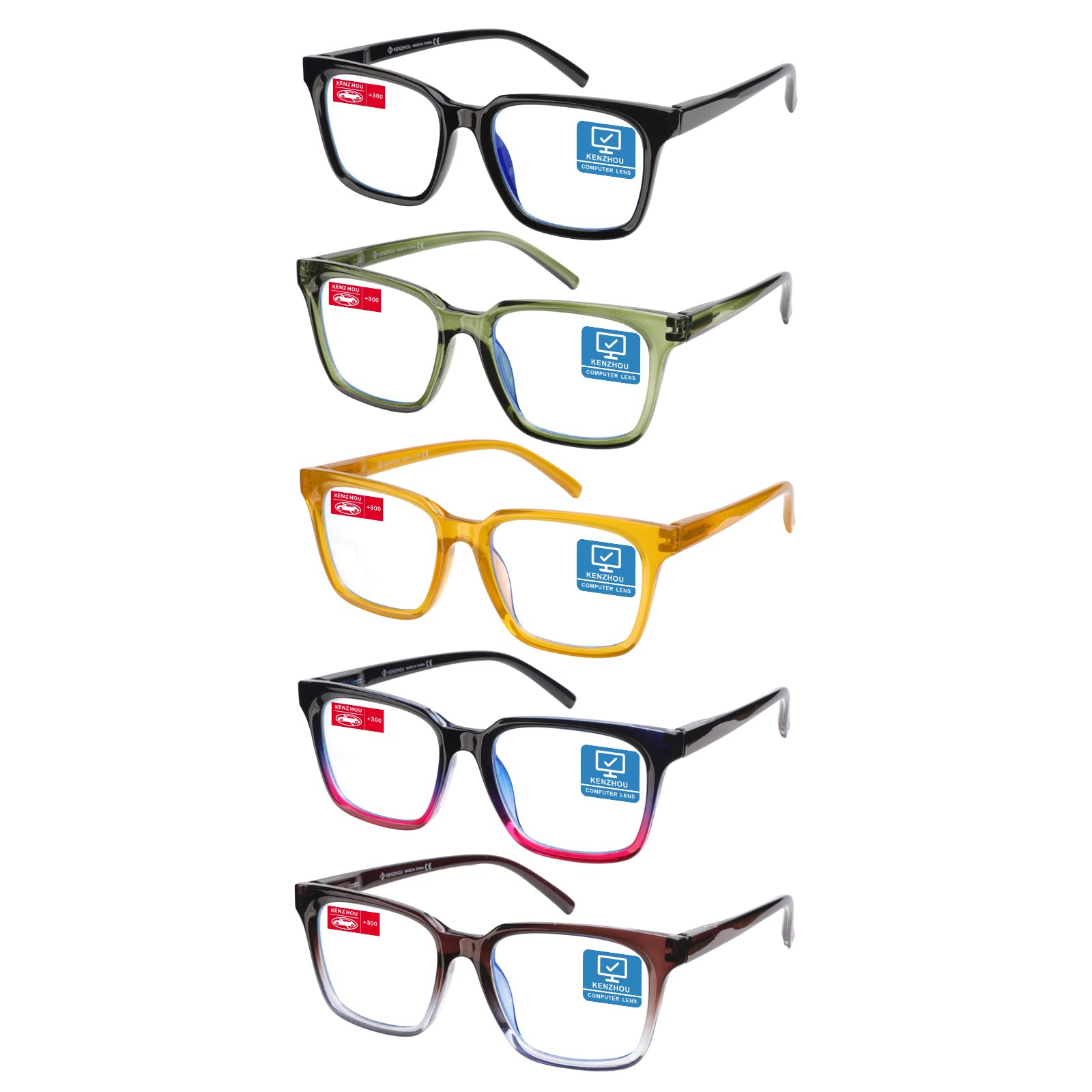 K KENZHOU Blue Light Blocking Reading Glasses for Men & Women - Anti Glare Computer Glasses with Spring Hinges - Perfect for Office Work, Gaming & Screen Time