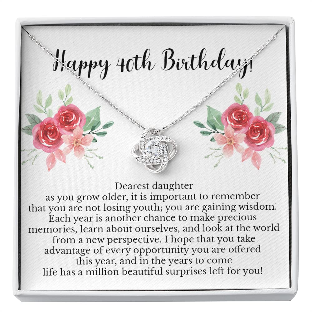 40th Birthday Gift for Daughter - Sterling Silver Necklace with Heart Pendant & Greeting Card - Meaningful Jewelry Present from Mom - Perfect for Milestone Celebrations, Mother-Daughter Bonding & Special Occasions