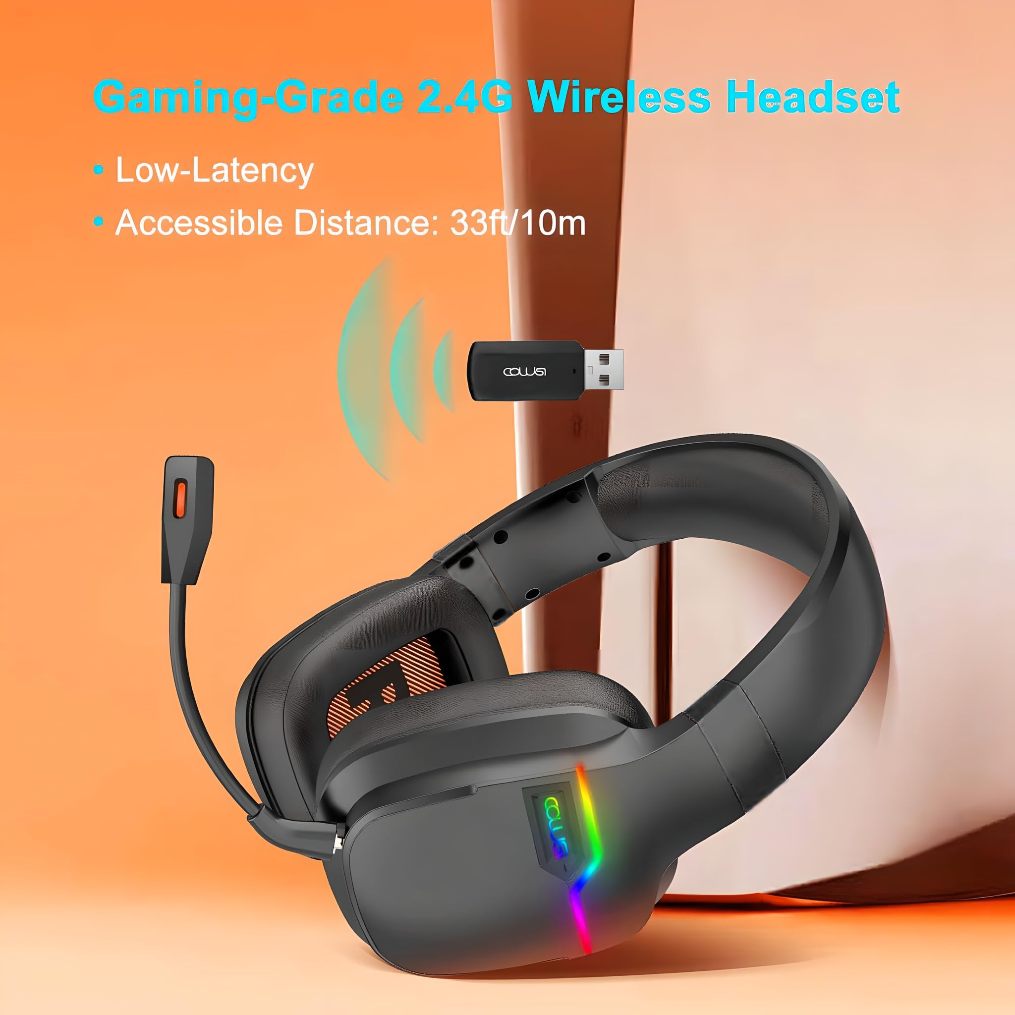 Wireless Gaming Headset with Detachable Mic for PS5, PS4, PC, Mac & Laptop - 2.4GHz USB Dongle, Noise Cancelling, Comfortable Earpads - X07 Black - Perfect for Online Gaming, Streaming & Virtual Meetings