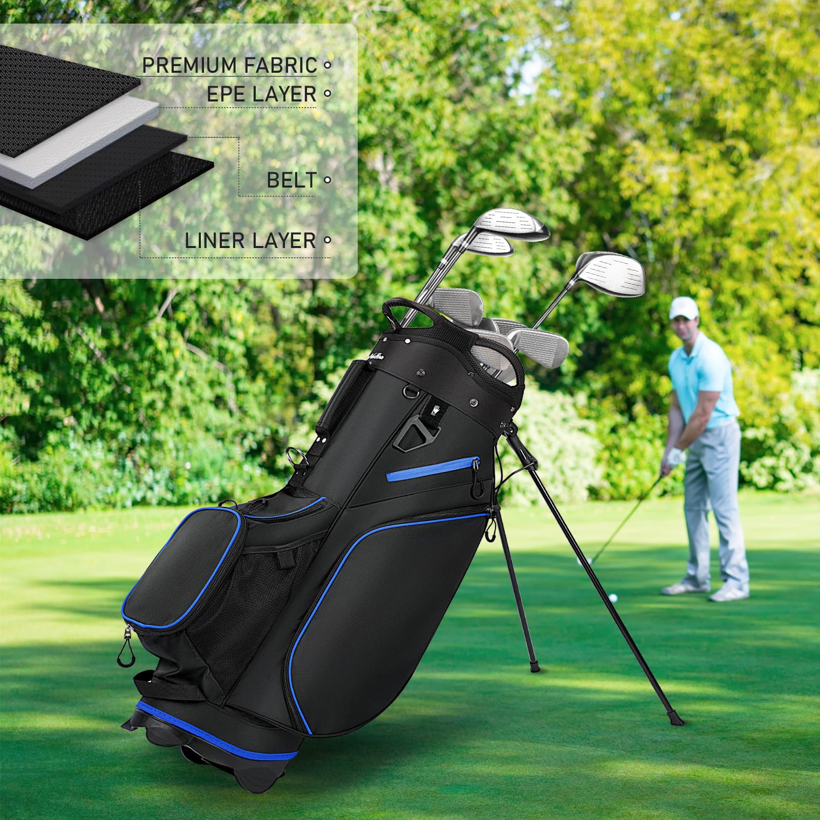 **Lightweight 14-Way Golf Stand Bag for Men - Navy Blue, 6LB Portable Walking & Riding Golf Bag with Dust Cover & Comfortable Strap - Perfect for Golfers, Driving Range & Outdoor Sports**
