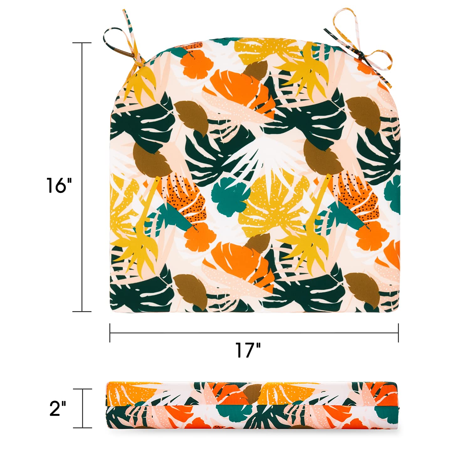 Premium Outdoor Chair Cushions Set of 4 - Water Resistant Patio Furniture Cushions with Secure Ties (17x16x2 Inch) - Colorful Leaf Pattern - Perfect for Garden, Deck, Poolside & Patio Relaxation