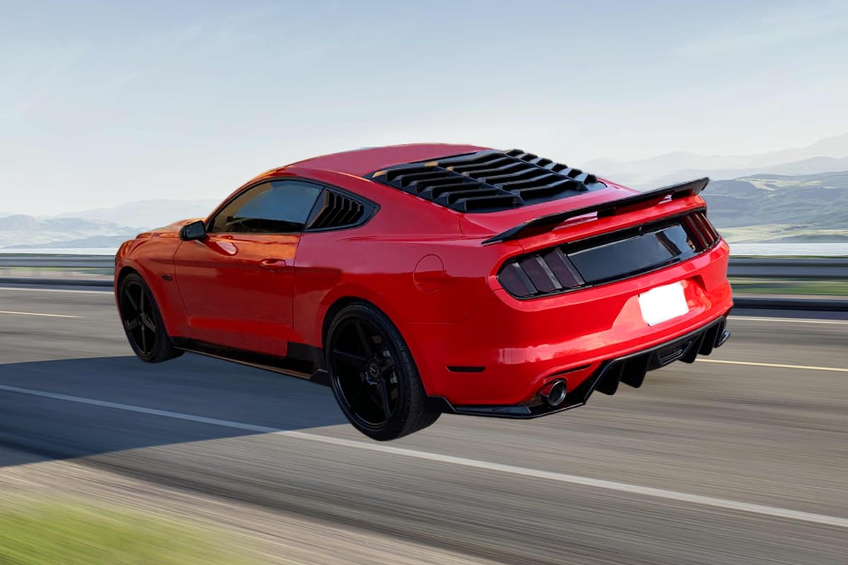 IKON MOTORSPORTS Rear Diffuser for 2015-2017 Ford Mustang - HN Style 4-Fin Bumper Lip Spoiler in Black PP Material | Enhances Aerodynamics & Aggressive Styling for Street Racing & Car Shows
