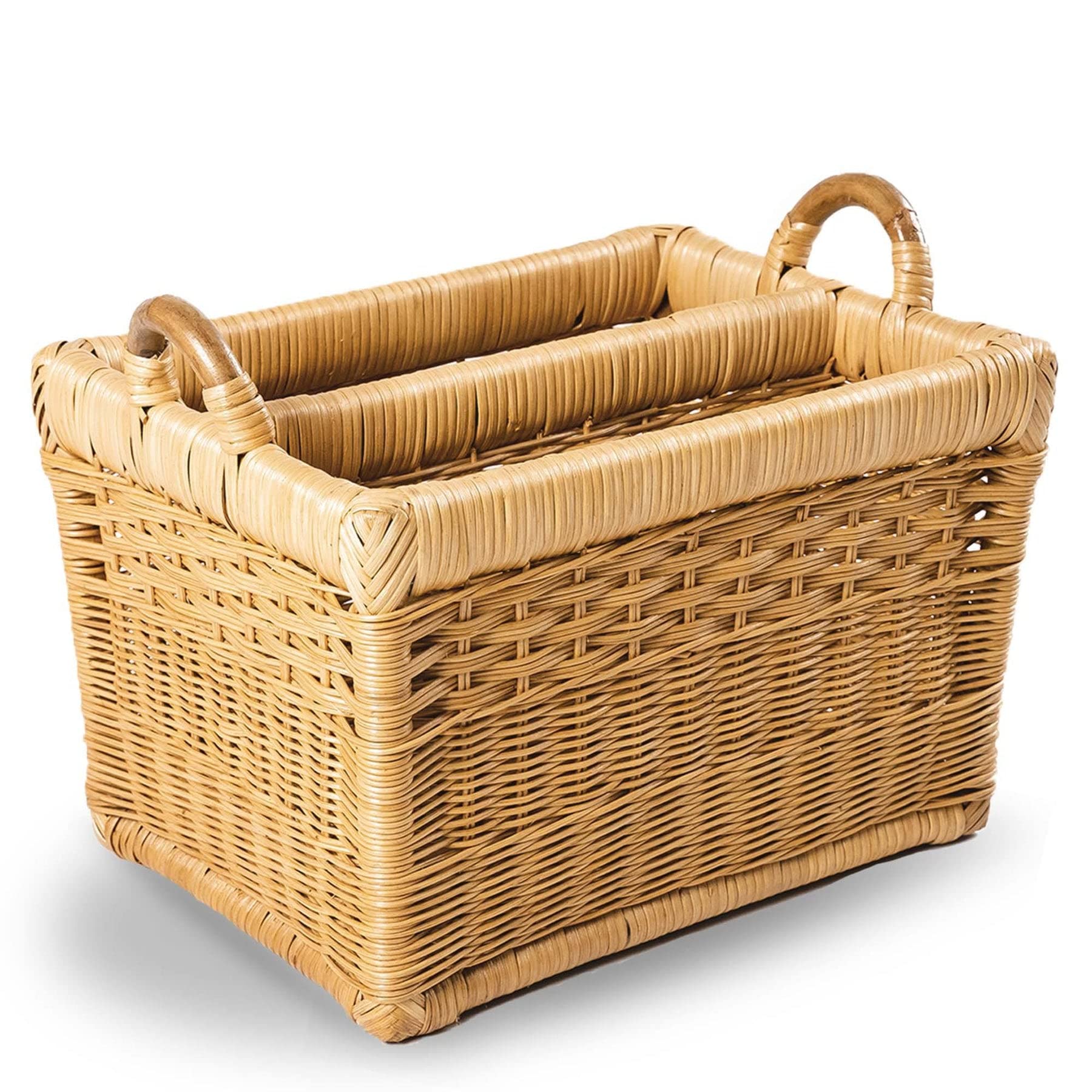 The Basket Lady Rectangular Wicker Divided Magazine Basket - 15.5