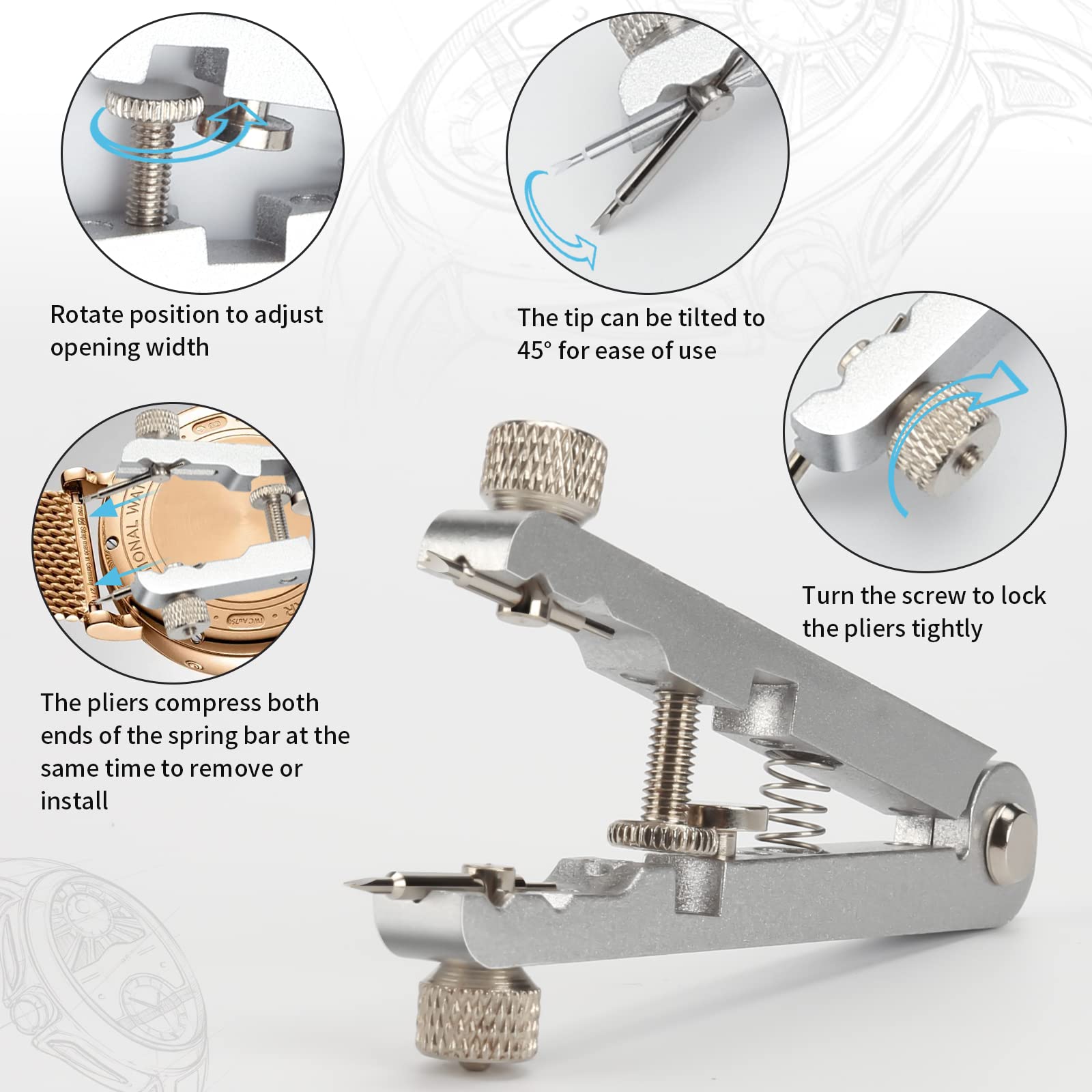 Watch Spring Bar Pliers Tool Kit with 8 Durable Tips Pins, Professional Spring Bar Tweezers for Bracelet Strap Band Removal & Link Adjustment - Ideal for Watch Repair, Maintenance & DIY Jewelry Projects