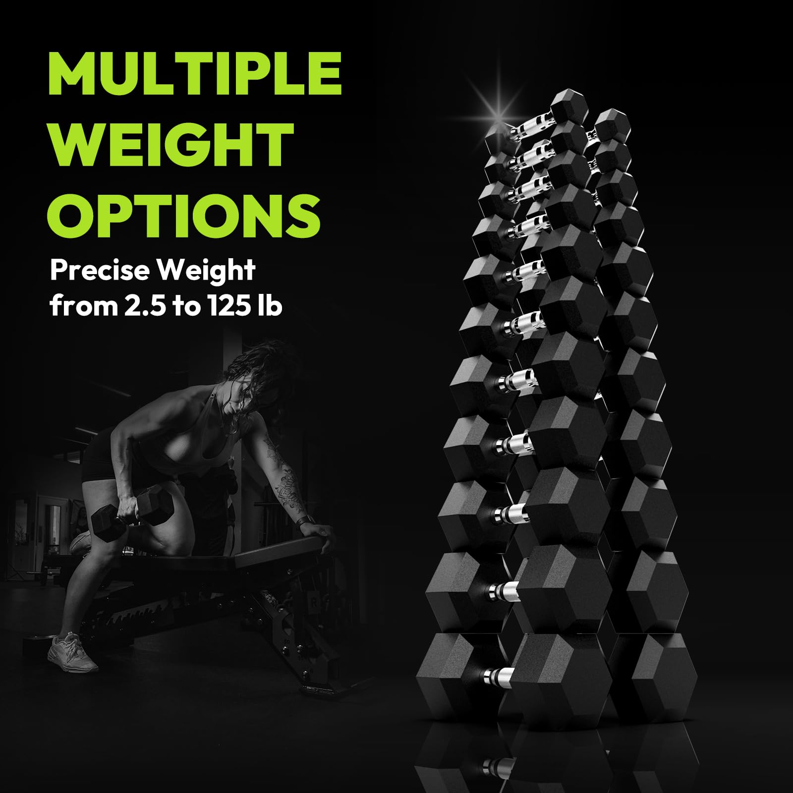 Hex Dumbbell Set 2.5-400 lb - Rubber Encased Exercise Dumbbells for Strength Training & Fitness - Pair of Hand Weights for Home Gym, CrossFit, and Weightlifting Workouts