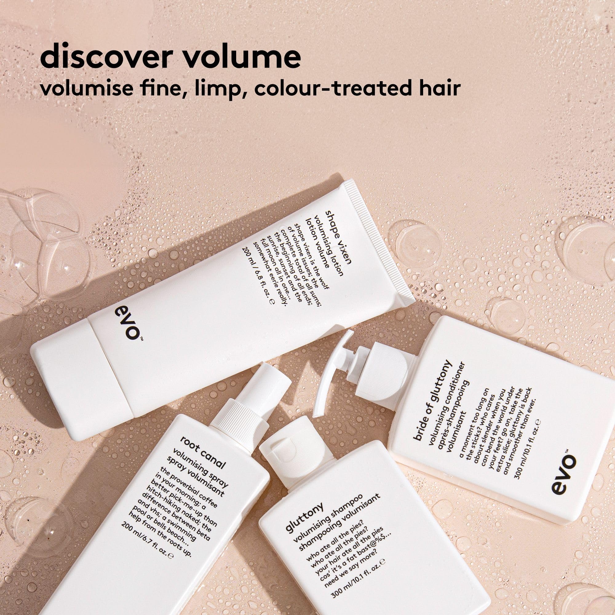 Evo Volumizing Hair Care Routine Bundle - Gluttony Volumizing Shampoo, Bride of Gluttony Volumizing Conditioner & Root Canal Volumizing Spray for Thicker, Fuller Hair - Perfect for Fine, Flat Hair & Volume Boost Styling