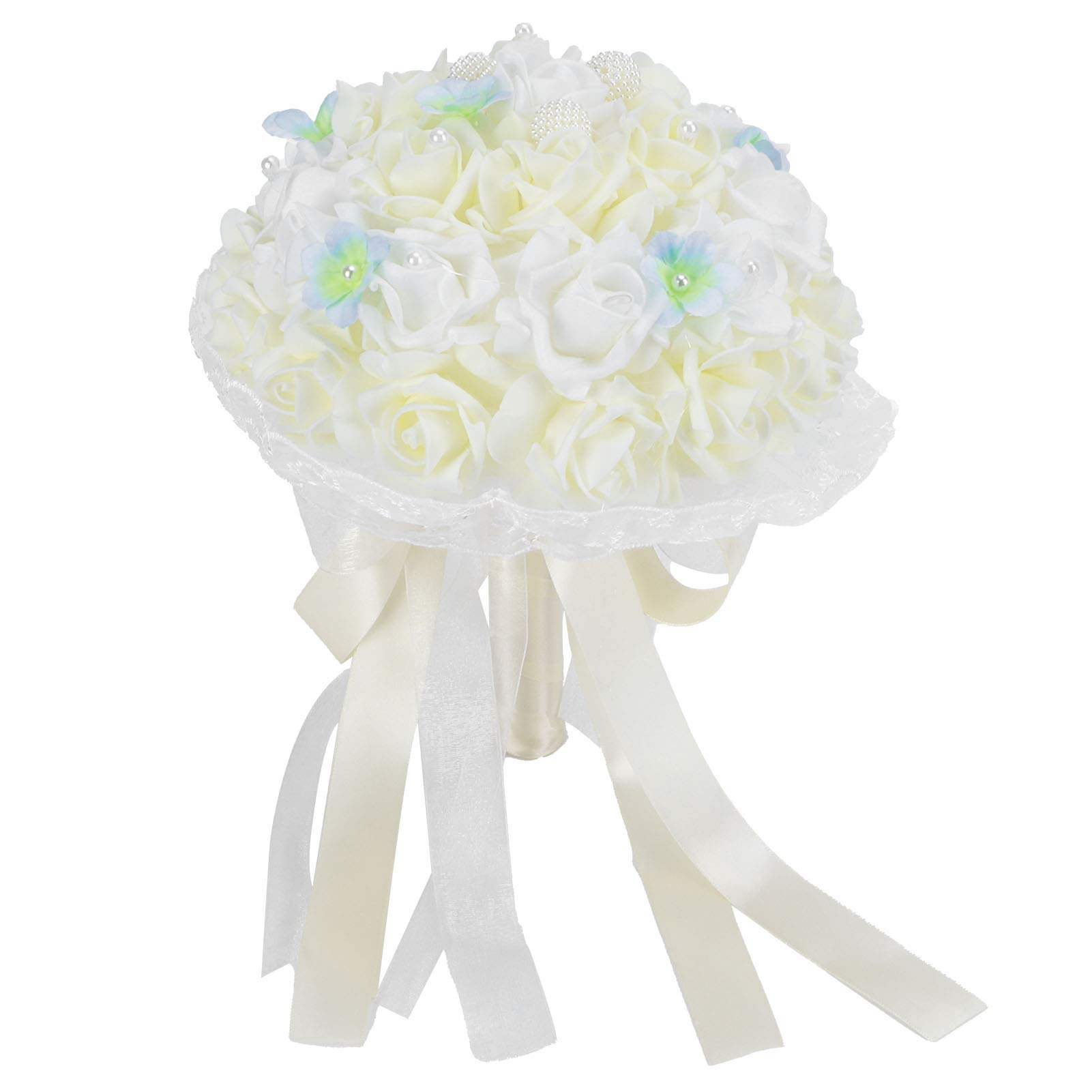 Artificial Wedding Flowers Bouquet - Milky White Bridal Bouquet for Wedding Ceremony, Bridal Shower, Photo Shoot & Dance Parties - Perfect for Bridesmaids, Decorations & Photography Props