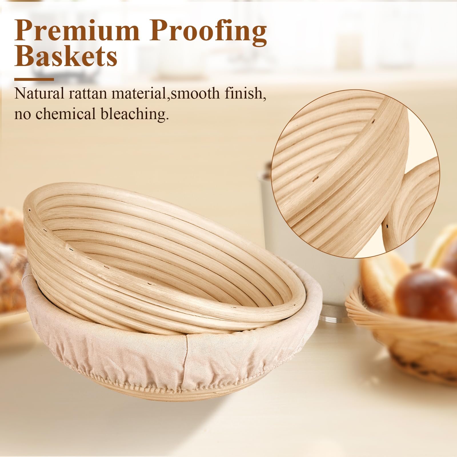 2-Pack 9 Inch Round Banneton Bread Proofing Basket Set - Sourdough Starter Kit with Dough Whisk & Bread Lame - Perfect for Artisan Bread Baking, Homemade Sourdough & Bread Making Gifts