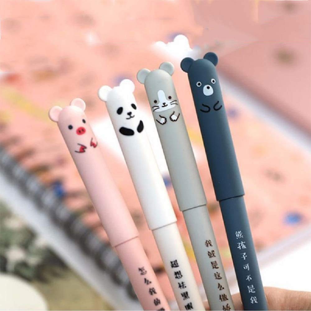 8-Pack Cute Kawaii Erasable Gel Pens - Cartoon Animal Design (Cat, Pig, Bear, Panda) - Smooth Writing Ballpoint Pens for Students, Bullet Journaling, Note Taking - Perfect School Supplies, Office Stationery & Kids Gifts (Black + Blue Ink) - Great for Homework, Doodling, Planner Organization & Creative Writing
