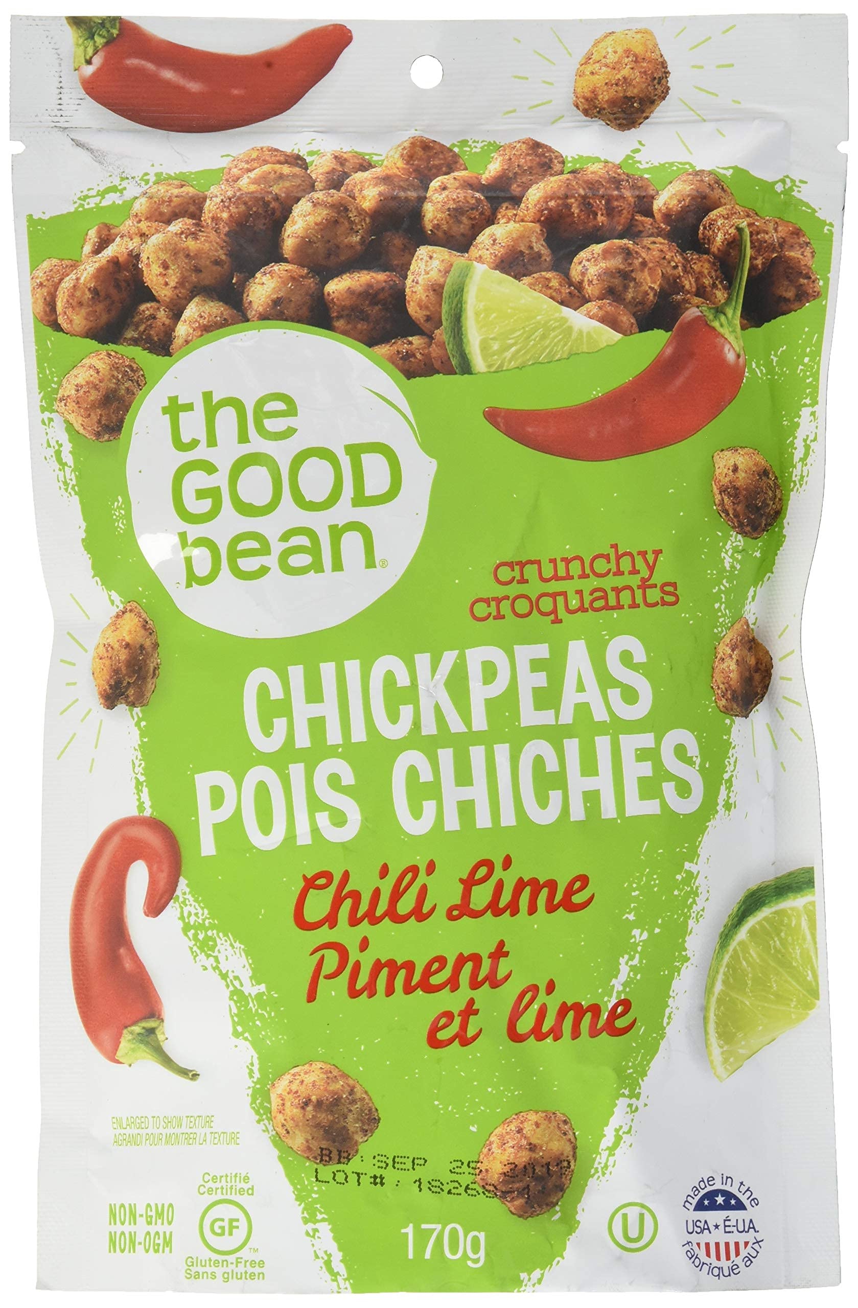 The Good Bean Chickpea Snacks, Smoky Chili & Lime Flavor - Gluten Free, Nut Free, Vegan, Non-GMO, High Protein Crunchy Snack - 6 Ounce Pack (Pack of 1) - Perfect for On-the-Go, School Lunches & Healthy Office Snacking