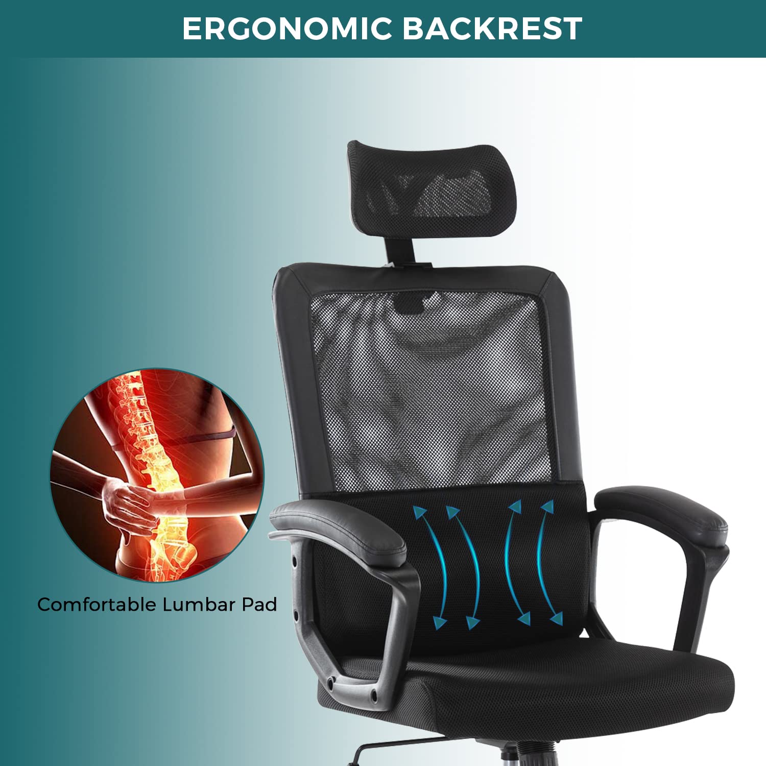 Ergonomic Mesh Office Chair with Adjustable Lumbar Support, Headrest & Armrest - High Back Swivel Rolling Computer Desk Chair for Home Office (Black) - Perfect for Long Work Hours, Gaming & Remote Work