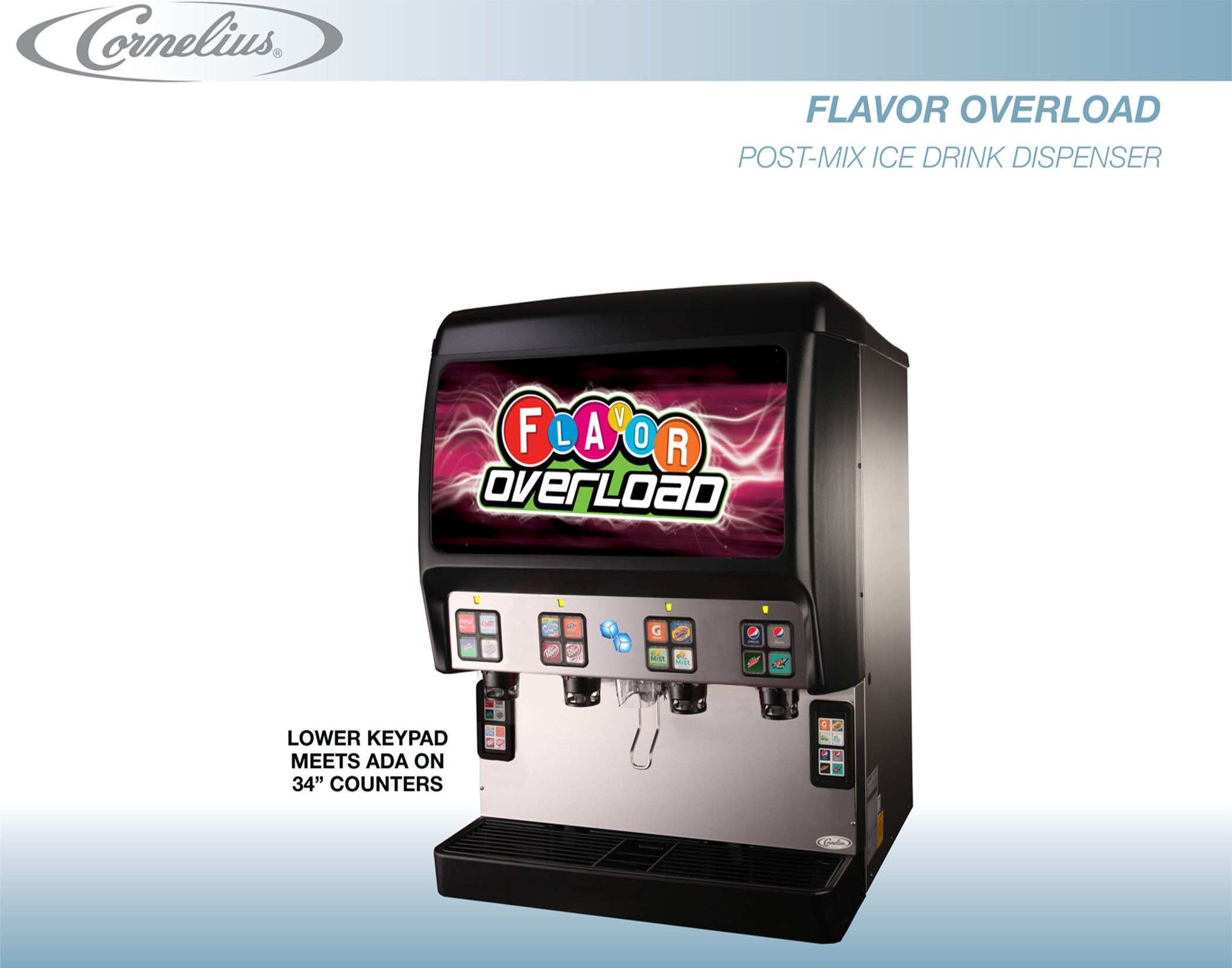 Cornelius 30-Inch Wide Space Saver 16-Drink Ice Combo Machine with Flavor Overload & Cabinet Stand - Free Shipping for Restaurants, Bars, and Home Use