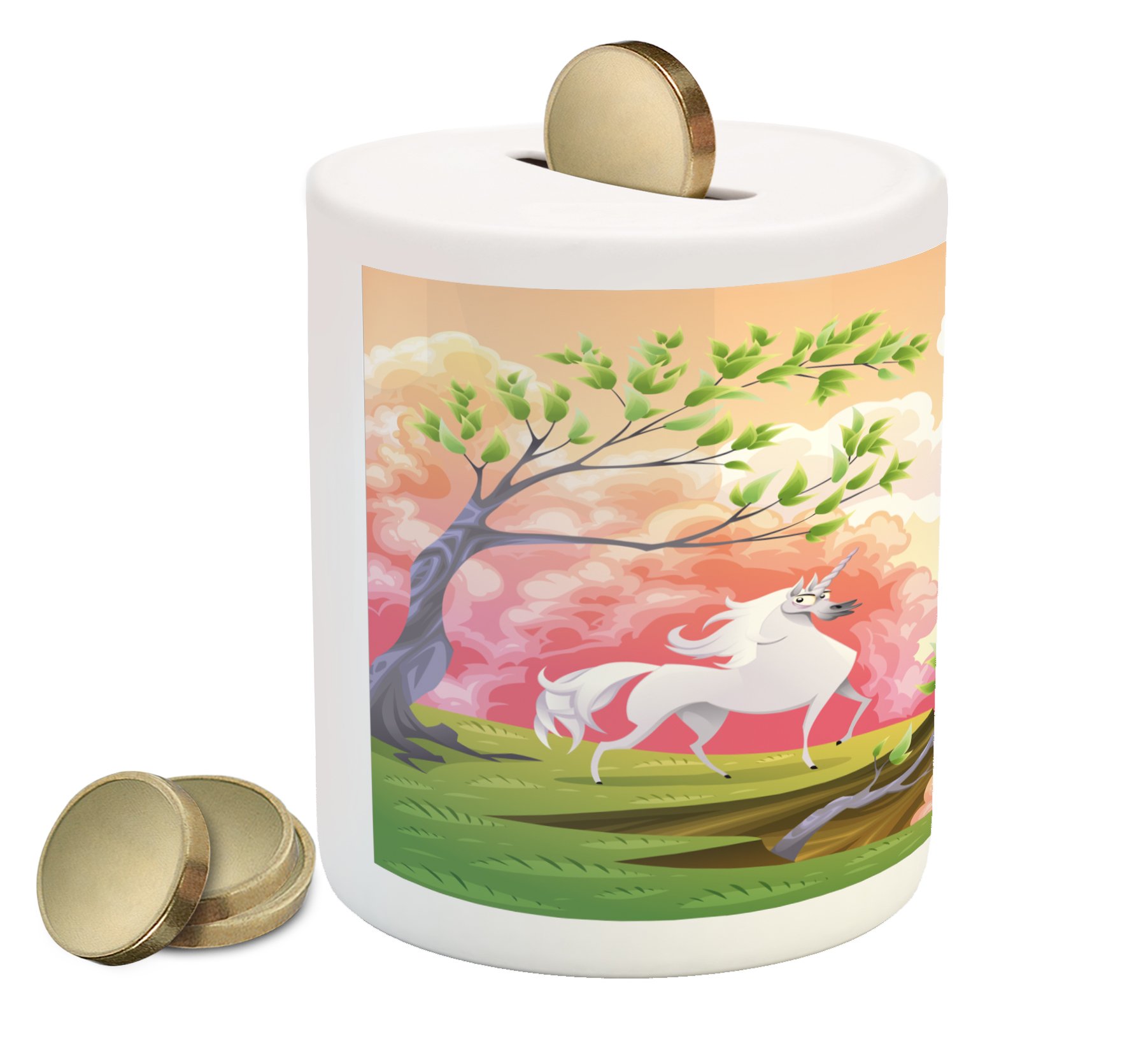 Ceramic Piggy Bank - Unicorn & Gothic Castle Design, 3.6