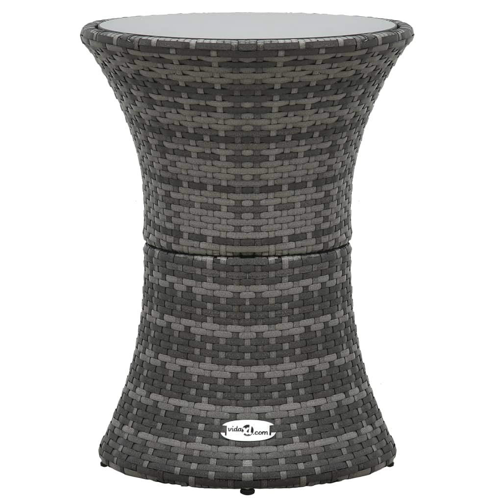 vidaXL Gray Poly Rattan Drum Shape Wicker End Table - Outdoor Side Coffee Table for Patio, Bistro, Living Room, Dining, Garden, Terrace, Bedroom - Perfect for Relaxing, Entertaining, and Decorating
