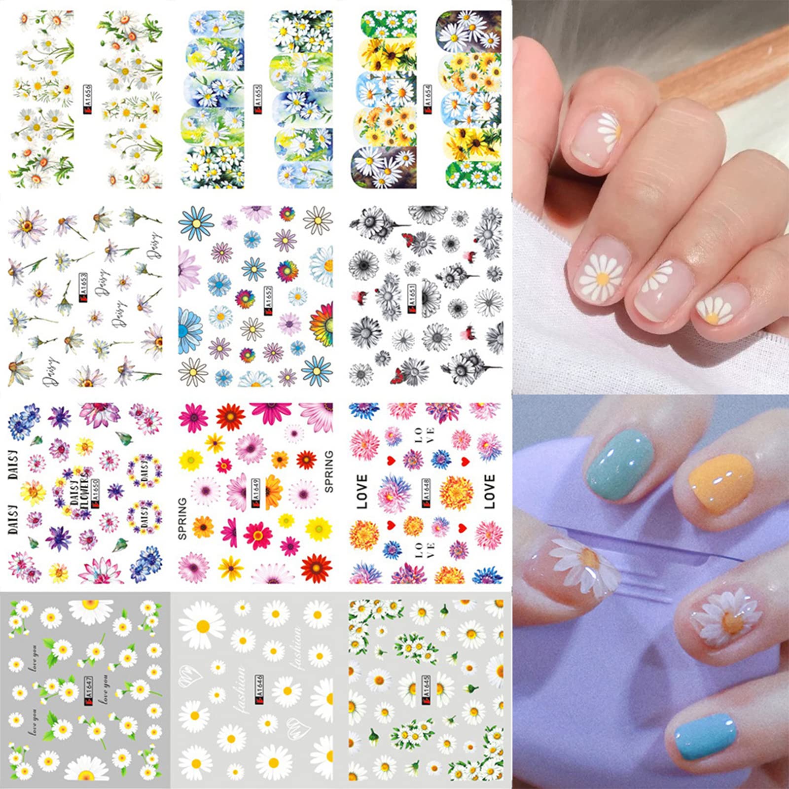 12 Sheets Flower Water Transfer Nail Decals - DIY Nail Art Stickers with Assorted Blossom Floral Patterns for Manicure & Nail Decoration | Perfect for Home Salon, Parties, and Gift Giving