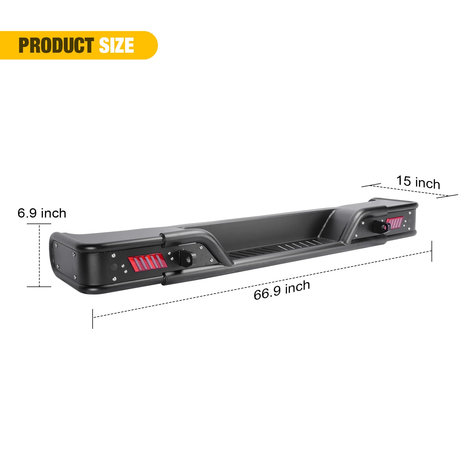 WOLFSTORM Alloy Steel Rear Bumper with LED Position Lights for 2018-2022 Jeep Wrangler JL/JLU | Heavy-Duty Replacement Bumper for Off-Road Adventures & Enhanced Vehicle Protection