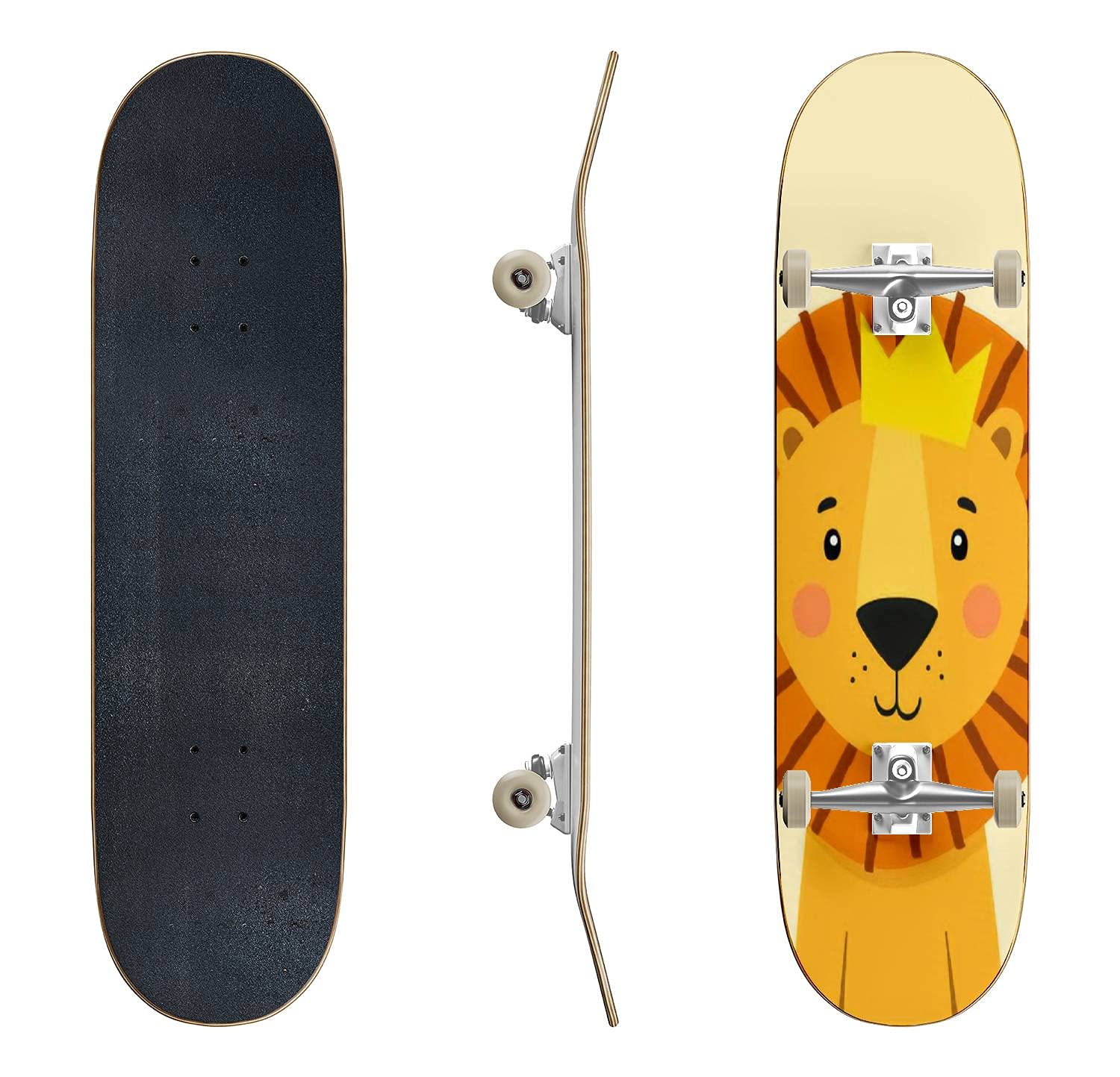 **Cute Lion with Crown Skateboard - Classic Concave Longboard for Beginners & Pros | Extreme Sports, Cool Teen Gifts, Nursery & Baby Room Decor Poster Print**    *(Perfect for Skateboarding, Gifting, or Stylish Room Decor!)*