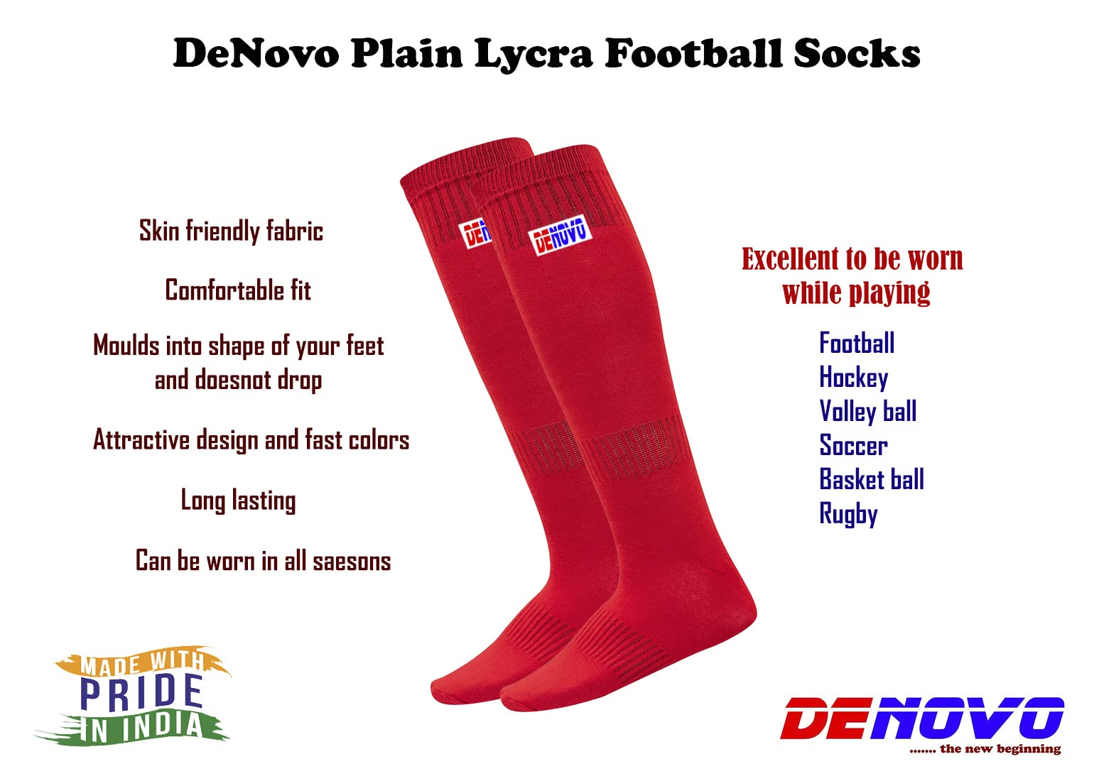DeNovo New Shin Guard and Lycra Socks Football Kit - Perfect for Soccer Training, Matches and Youth Sports Gear