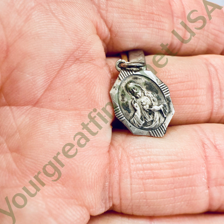 Vintage 800 Silver Double Sided Jesus Devotional Pendant Necklace - Religious Jewelry for Prayer & Faith - Perfect for Church, Gifts & Spiritual Protection