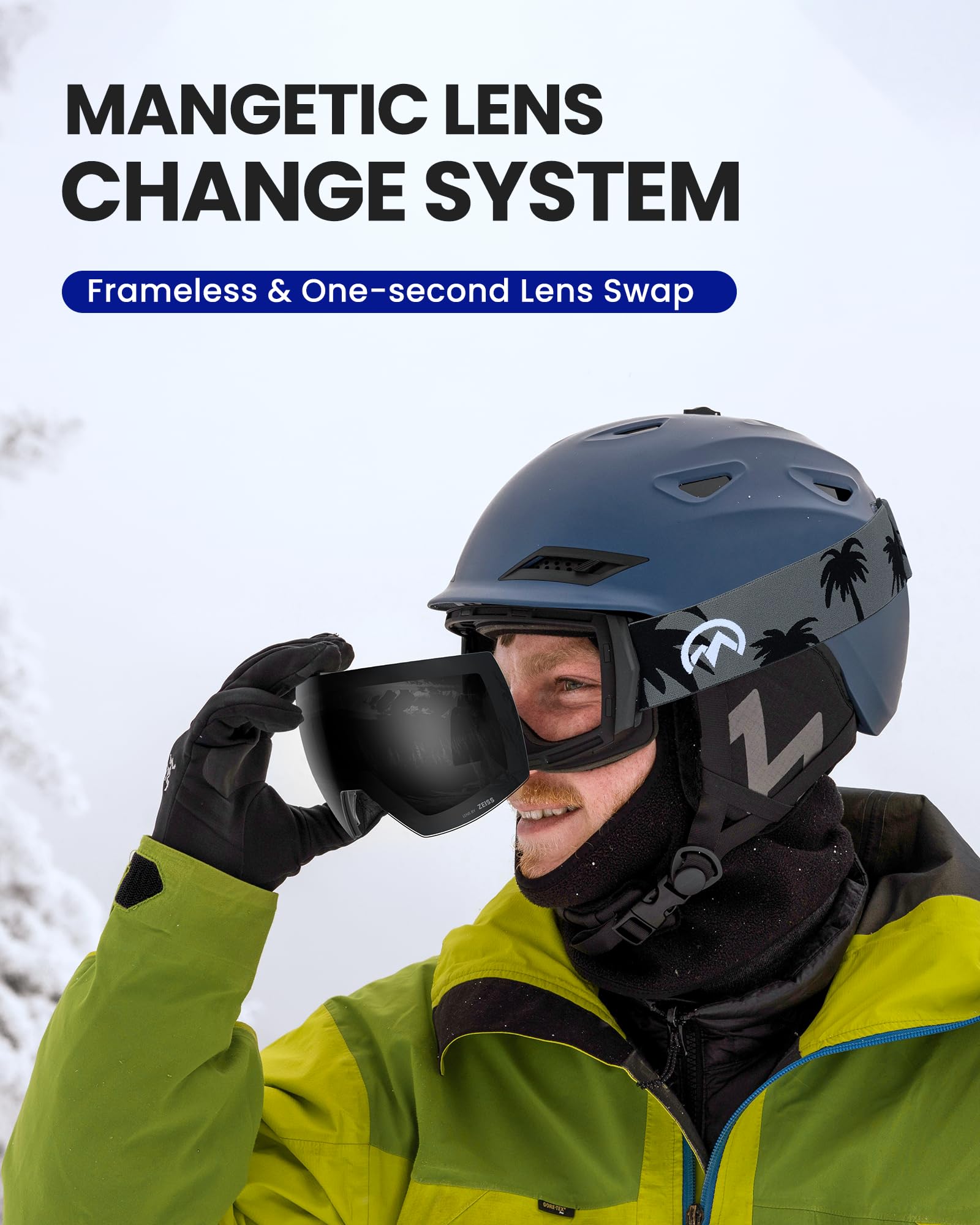 OutdoorMaster Ultra Ski Goggles with ZEISS Lens - Anti-Fog OTG Snowboard Goggles, Wide View Interchangeable Lens for Men & Women - Perfect for Skiing, Snowboarding & Winter Sports