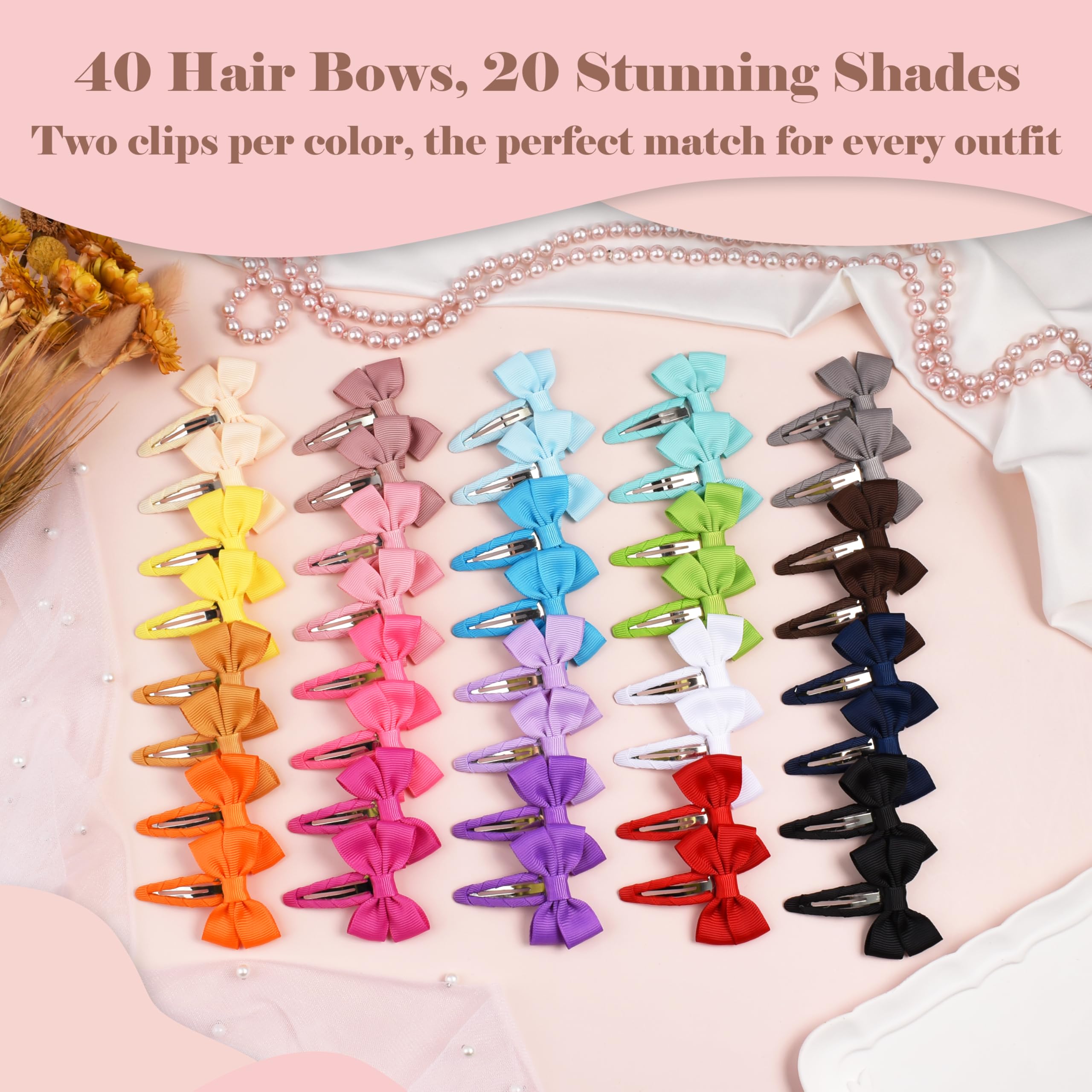 40-Pack Premium Hair Clips for Kids - 20 Colorful Snap Clips & Barrettes for Pigtails, Baby Girls & Children | Lightweight Hair Bows & Pins for School, Parties & Daily Styling