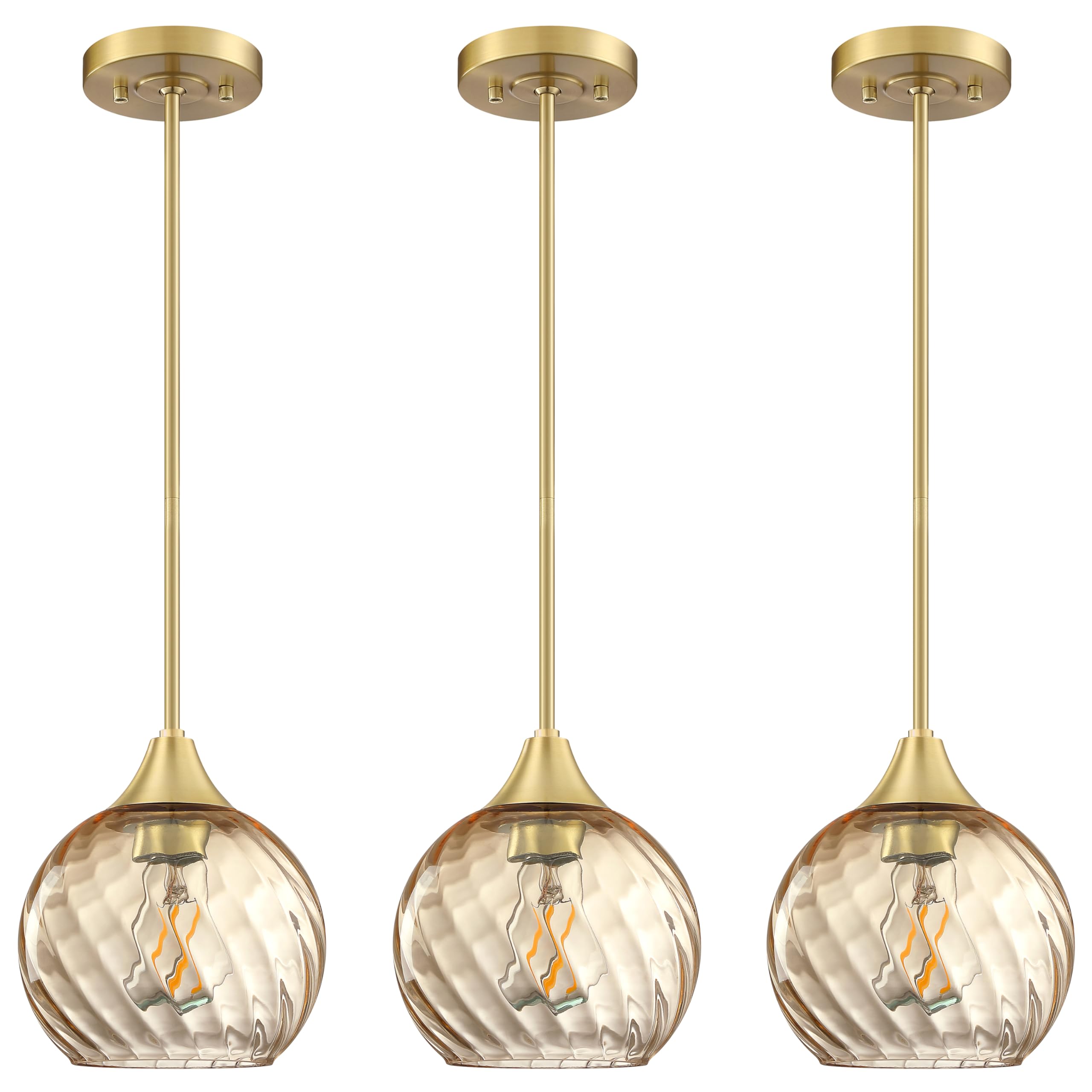 3 Pack Brushed Bronze Hanging Pendant Lights - 6.3