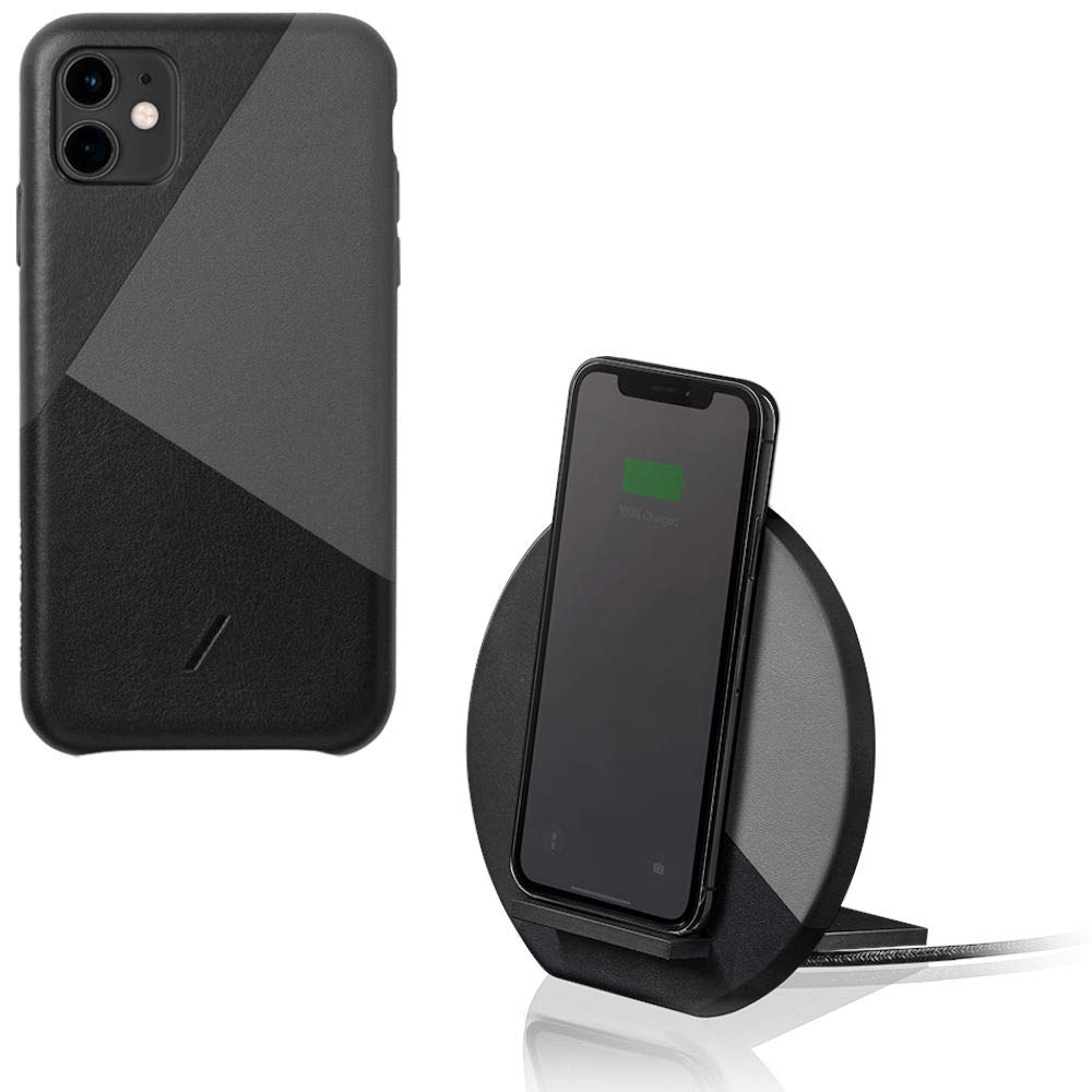 Native Union Wireless Charging Bundle for iPhone 11 - Includes Clic Marquetry Case & Dock Charging Pad | Qi-Certified Fast Charger for iPhone & Android | Perfect for Home, Office & Travel Use
