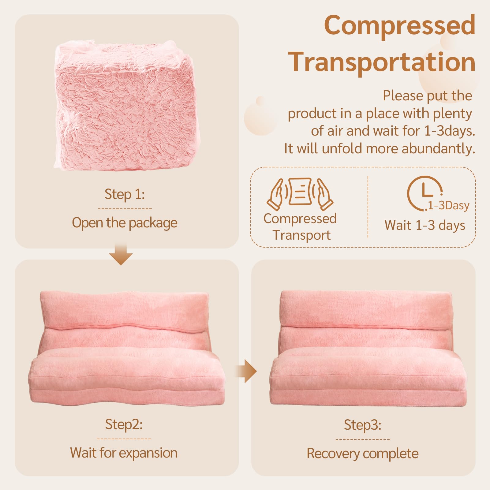 MAXYOYO Extra Wide Bean Bag Bed - Foldable Sofa Bed & Floor Mattress for Adults & Kids, Pink Floor Couch - Perfect for Living Room, Bedroom, Dorm & Lounge Relaxation