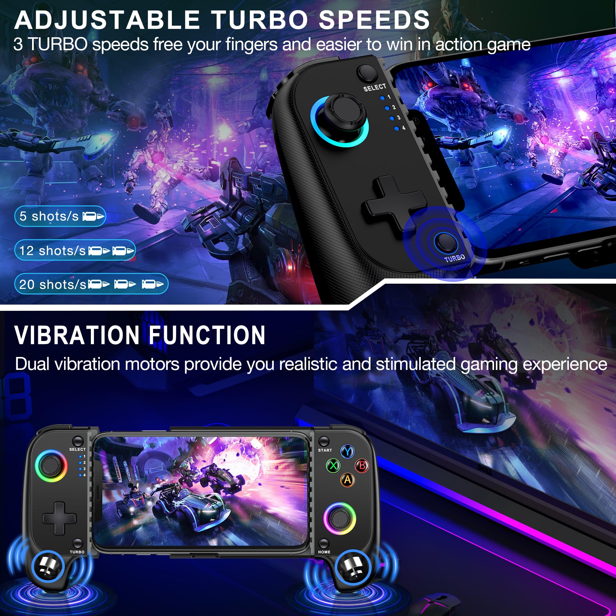 Wireless Phone Controller for iPhone/Android - Hall Joystick for Gaming on Xbox, PS, Steam & More