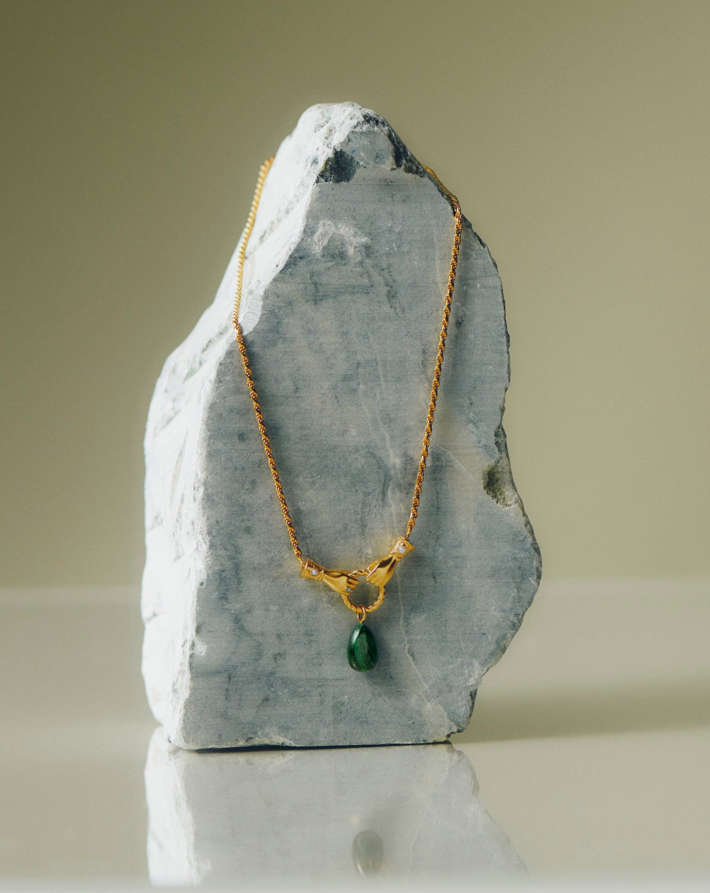 Harris Reed In Good Hands Drop Pendant Necklace - 18k Gold Plated Malachite & Pearl Statement Jewelry for Women | Elegant Gift for Birthday, Anniversary & Special Occasions