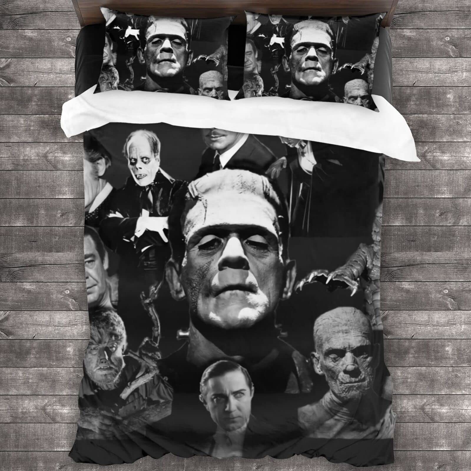 Frankenstein Bedding Set - 3 Piece Twin/Queen Duvet Cover with 2 Pillowcases for Teens, Boys & Girls | Gothic Halloween Bedroom Decor | Perfect for Dorm Rooms, Kids' Bedrooms & Themed Sleepovers