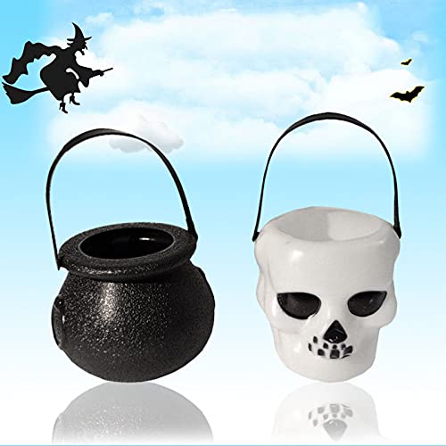 10Pcs Mini Witch Skull Cauldron Halloween Candy Bucket - Plastic Trick or Treat Containers for Halloween Decorations, Witch Party Supplies, Wizard Theme Party, St Patrick's Day Decor - Perfect for Halloween Parties, Haunted House Props & Themed Events