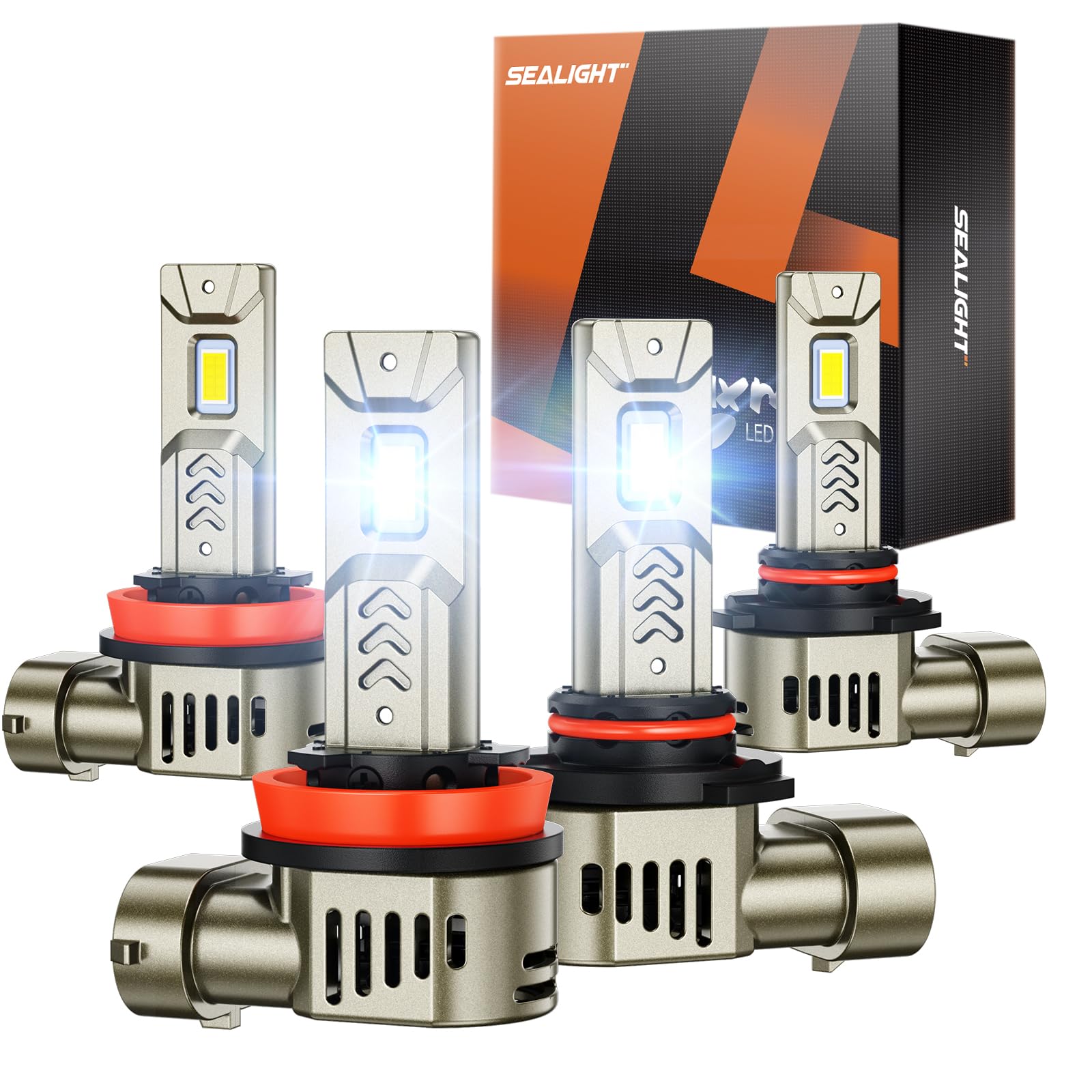 SEALIGHT H9/H8/H11 HB3/9005 LED Fog Light Bulbs - 68000LM Super Bright 6500K White for Powersports ATV/UTV - Silent Fan, Plug & Play - Perfect for Off-Road Driving, Foggy Conditions & Night Adventures - Pack of 4