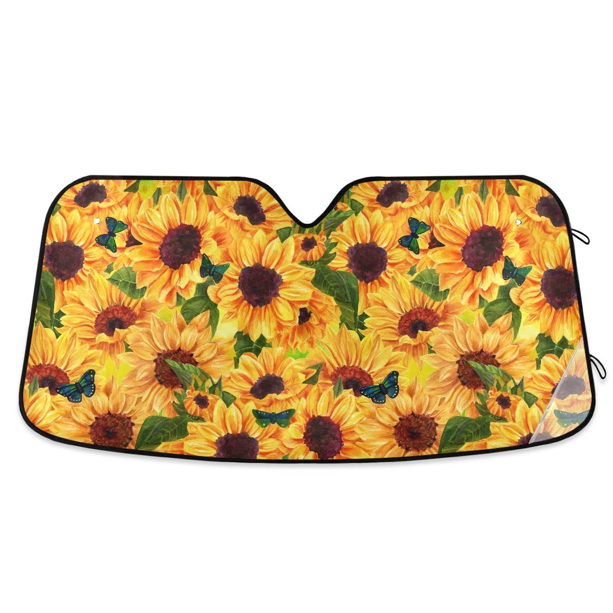 Foldable Car Windshield Sun Shade with Sunflower & Butterfly Design - UV Ray Blocking Sun Visor Protector for Cars & Trucks | Keep Your Vehicle Cool in Summer Parking