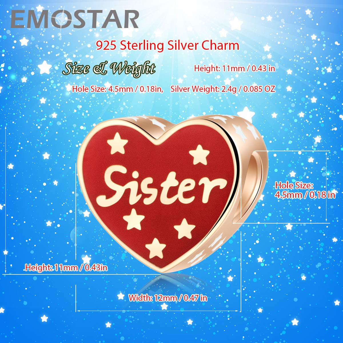 EMOSTAR Sterling Silver Family Charms - Mother, Father, Daughter, Son, Nana, Wife, Husband, Godmother, Sister Heart Beads | Perfect for Mother's Day, Father's Day Gifts | European Style Bracelet for Family Bonding & Special Occasions