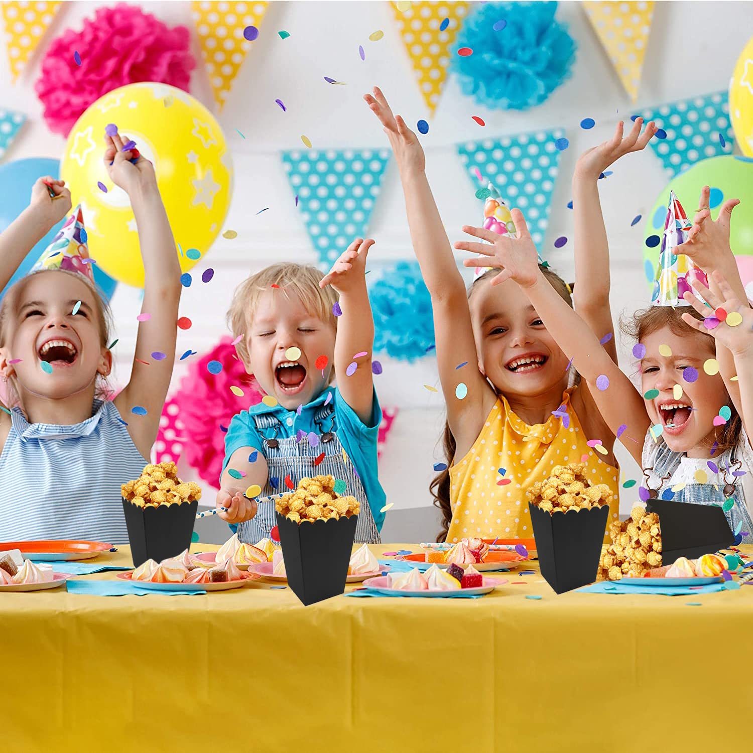 24 Pcs Black Mini Paper Popcorn Boxes - Cardboard Popcorn Containers for Movie Nights, Birthday Parties & Carnival Events