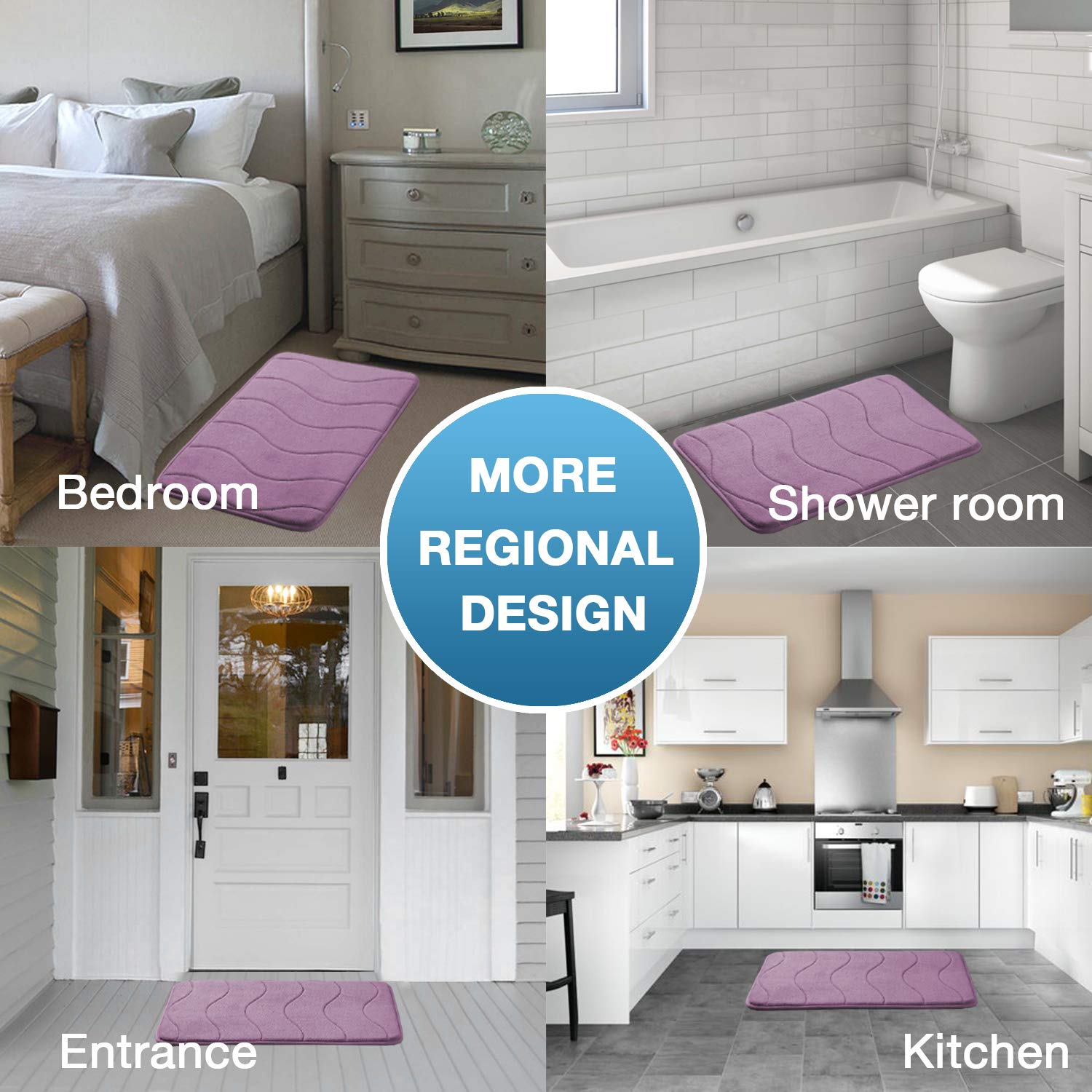 Premium Flamingo Print Memory Foam Bath Mat - Super Soft Non-Slip Shower Rug for Bathroom, Tub & Shower - 24x36 Inches, Lilac - Perfect for Spa-Like Bathroom Decor & Wet Floor Safety