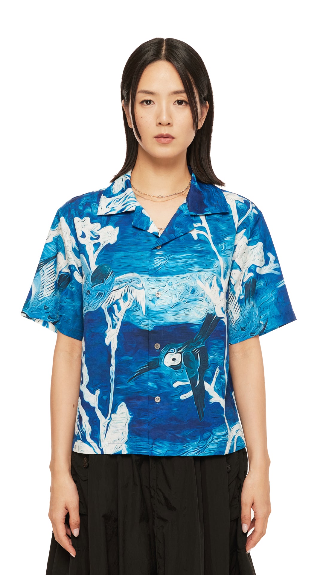 Stylish Indigo Birds Graphic Print Shirt Dress for Women - Casual & Boho Chic Outfit for Summer, Beach, and Everyday Wear