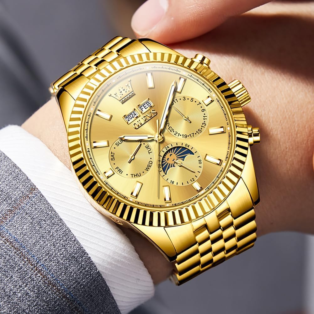 OLEVS Automatic Luxury Men's Watch - Classic Dress Watch with Moon Phase, Date, Luminous & Waterproof - Self Winding Mechanical Watch for Business, Formal & Special Occasions