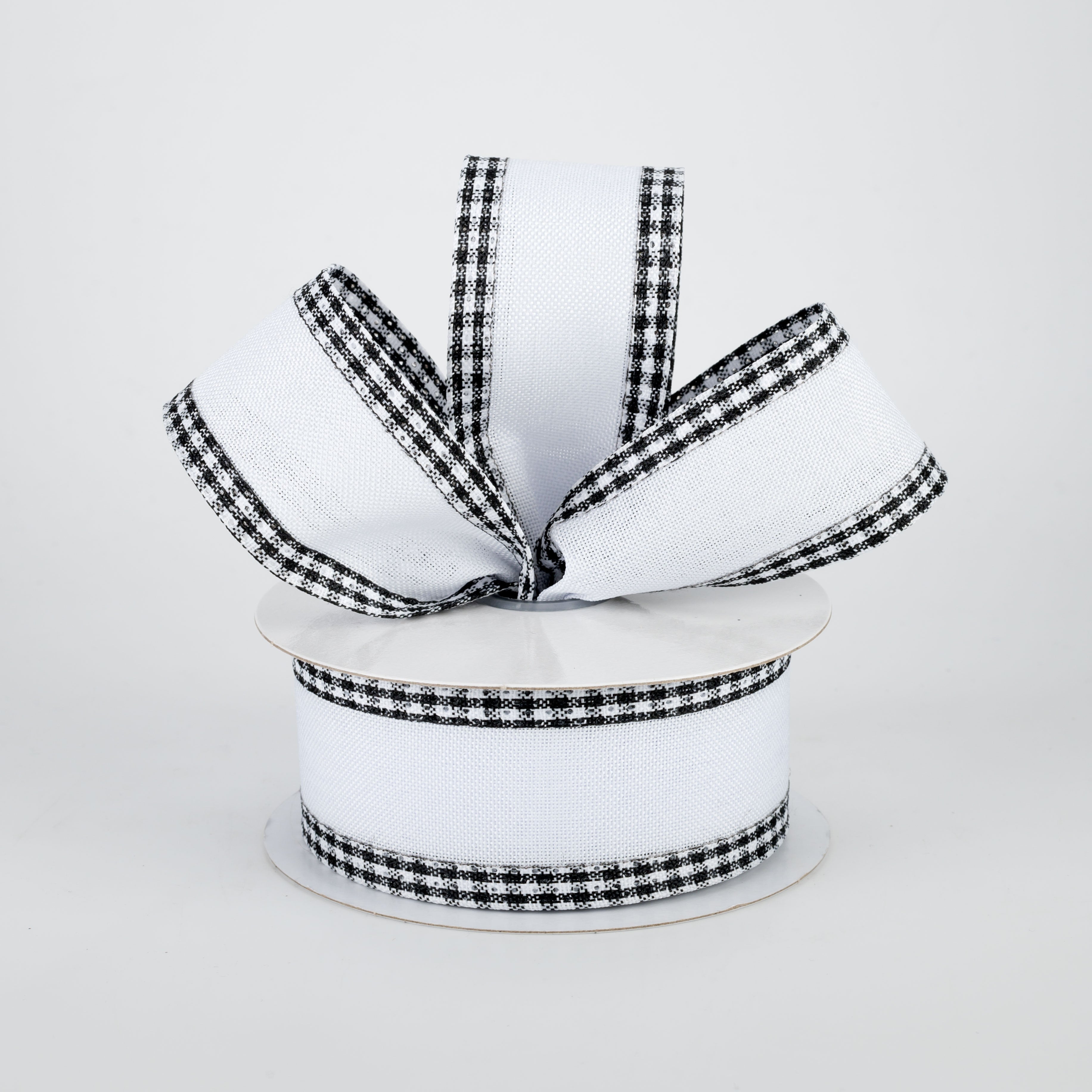 1.5 Inch Black and White Gingham Checkered Edge Ribbon - 10 Yards Bulk Roll for Gift Wrapping, Crafts, and DIY Projects