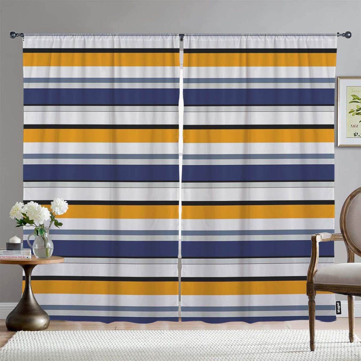 Blackout Window Curtains - Mugod Striped Seamless Pattern with Colored Horizontal Parallel Stripes, Room Darkening Drapes (2 Panels, 108x96 Inches) for Bedroom, Living Room & Kitchen | Perfect for Light Control, Privacy & Stylish Home Decor