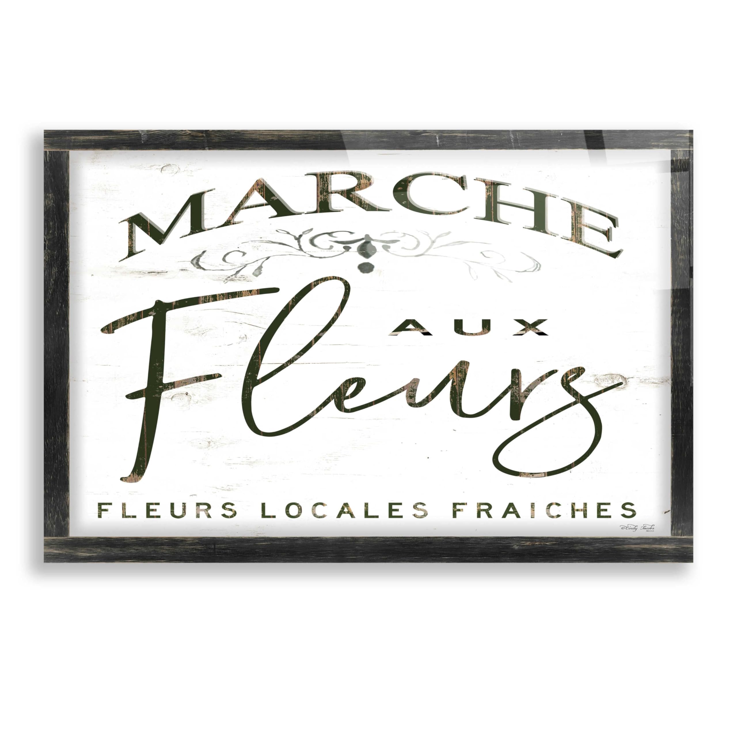 Epic Art 'Fleurs Sign I' by Cindy Jacobs - Premium Acrylic Glass Wall Decor 24x16 Inches - Modern Home & Office Artwork for Living Room, Bedroom Decor