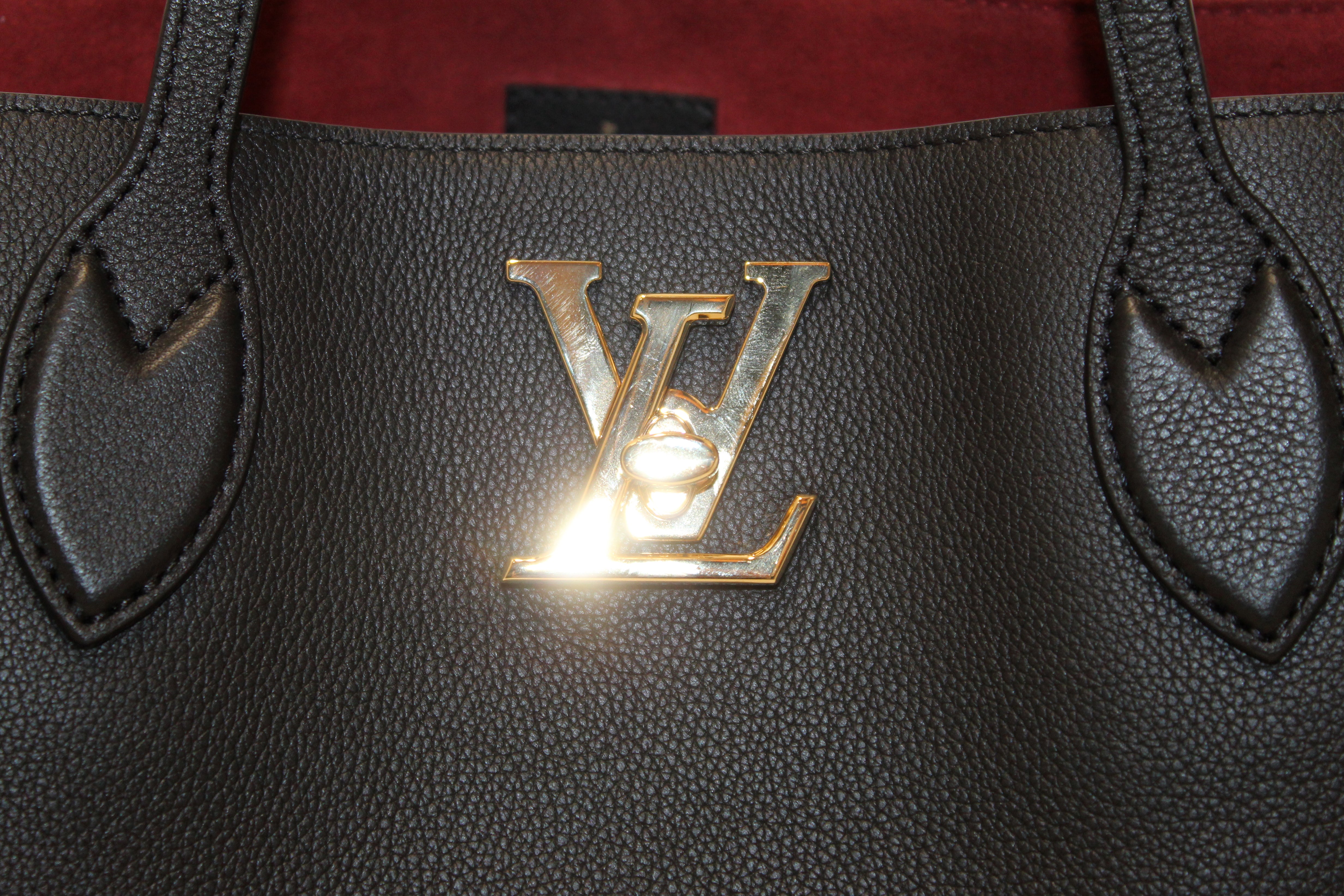 Authentic Louis Vuitton Black Calf Leather Lockme Shopper Tote Bag for Women - Luxury Designer Handbag for Work, Travel & Everyday Use