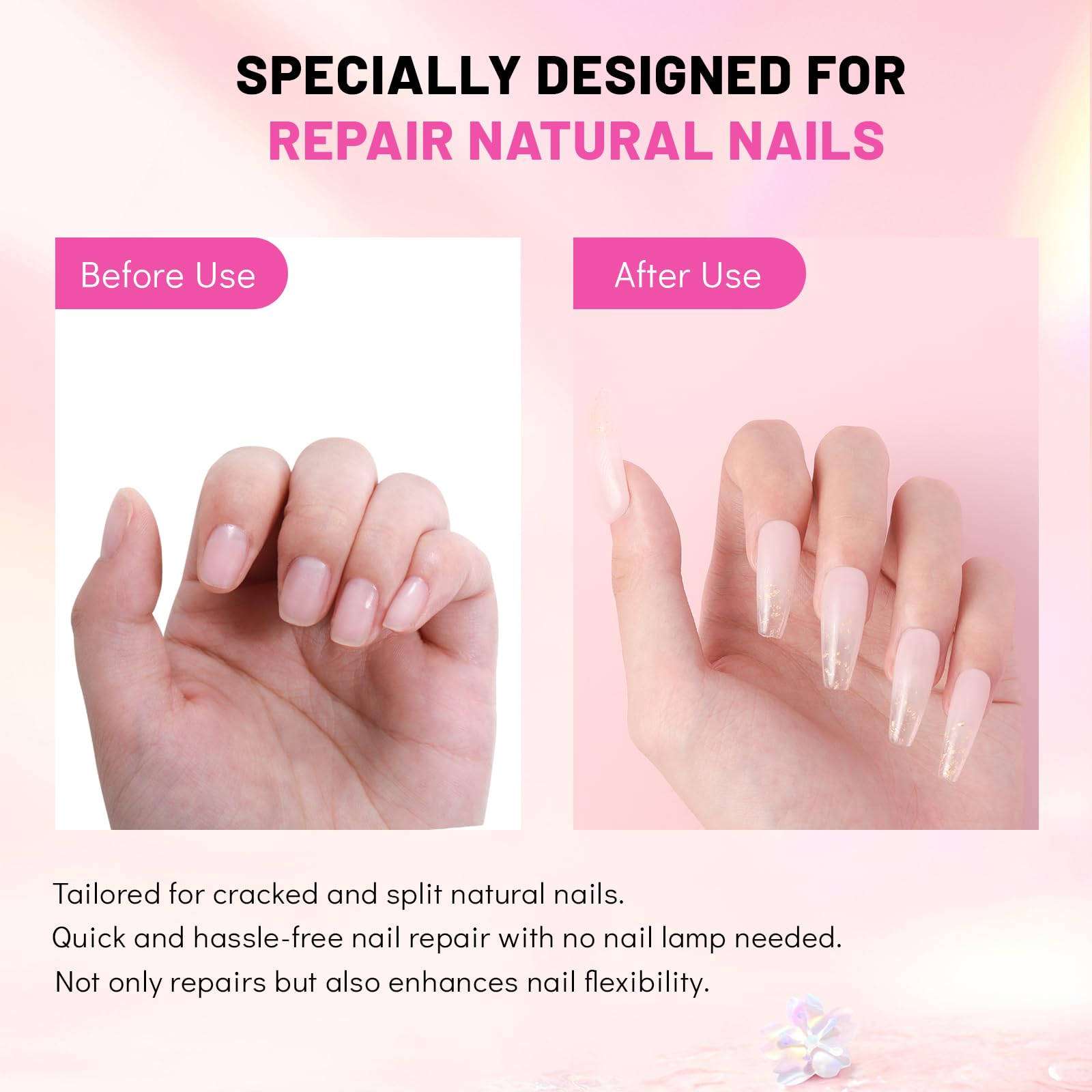 Aokitec Nail Repair Kit - 28g Jelly Pink Builder Powder for Broken Cracked Split Weak Nails with Nail Repair Solution | Emergency Quick DIY Natural Crystal Pink Nails | Perfect for Home Salon, Nail Art, and Manicure Care
