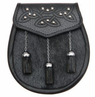 Black Semi Dress Sporran CBFS 2 - Premium Leather Traditional Scottish Kilt Pouch for Men - Perfect for Highland Dress, Weddings & Formal Events