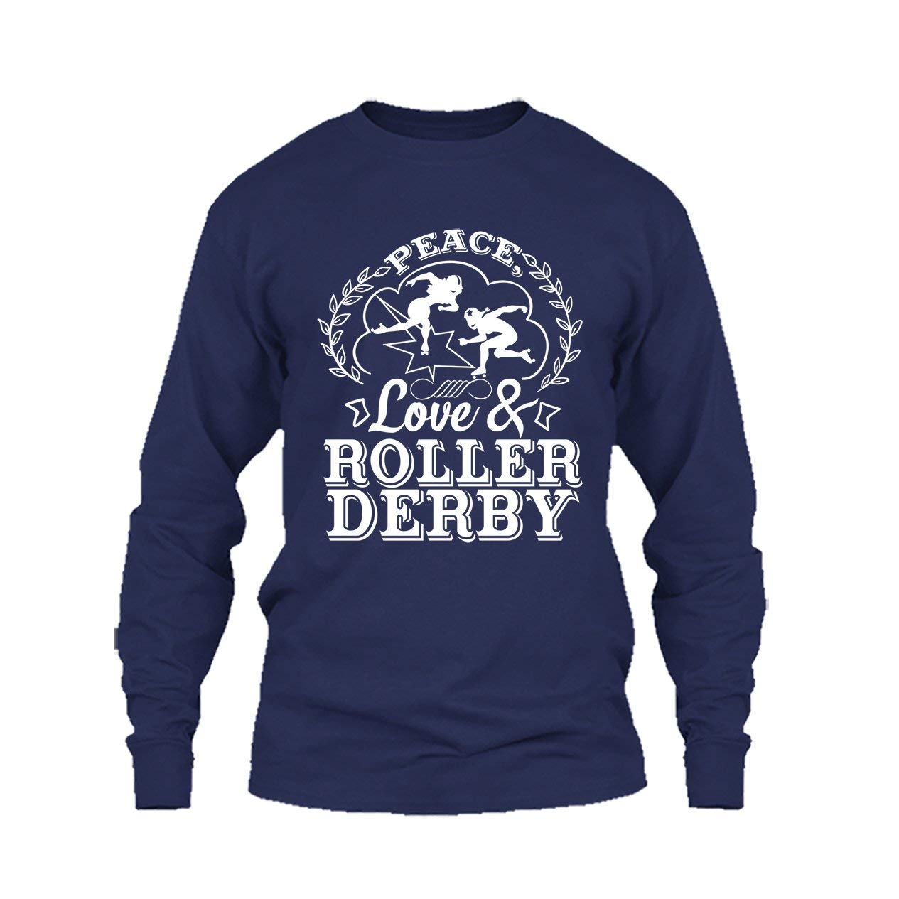 Peace Love and Roller Derby T-Shirt & Long Sleeve Shirt - Vintage Roller Skating Apparel for Derby Fans & Skaters - Perfect for Roller Rinks, Competitions & Casual Wear