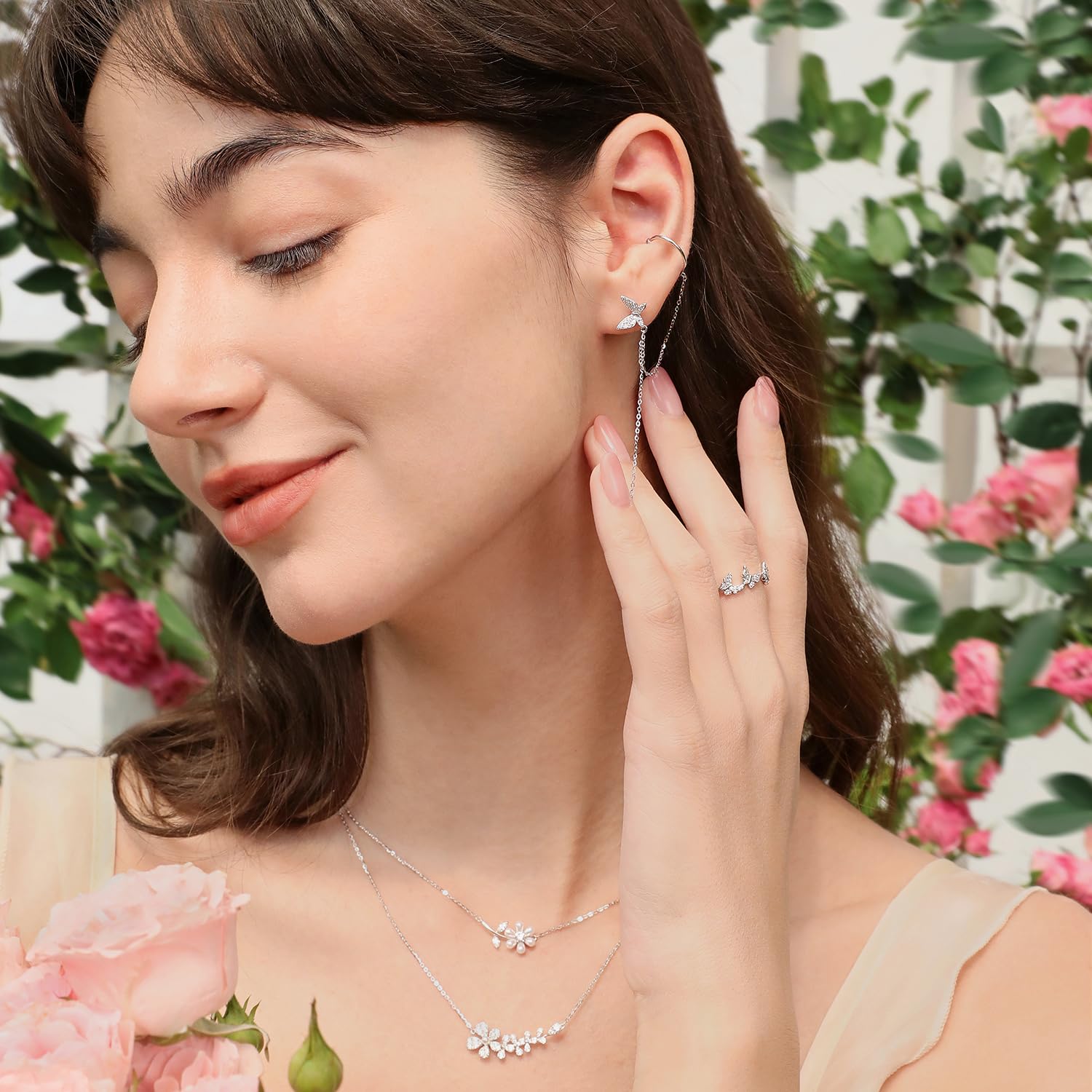 Butterfly Ear Cuff & CZ Chain Earrings for Women - 925 Sterling Silver Gold Plated Elegant Jewelry Gift for Sister, Friend - Perfect for Daily Wear, Parties & Special Occasions