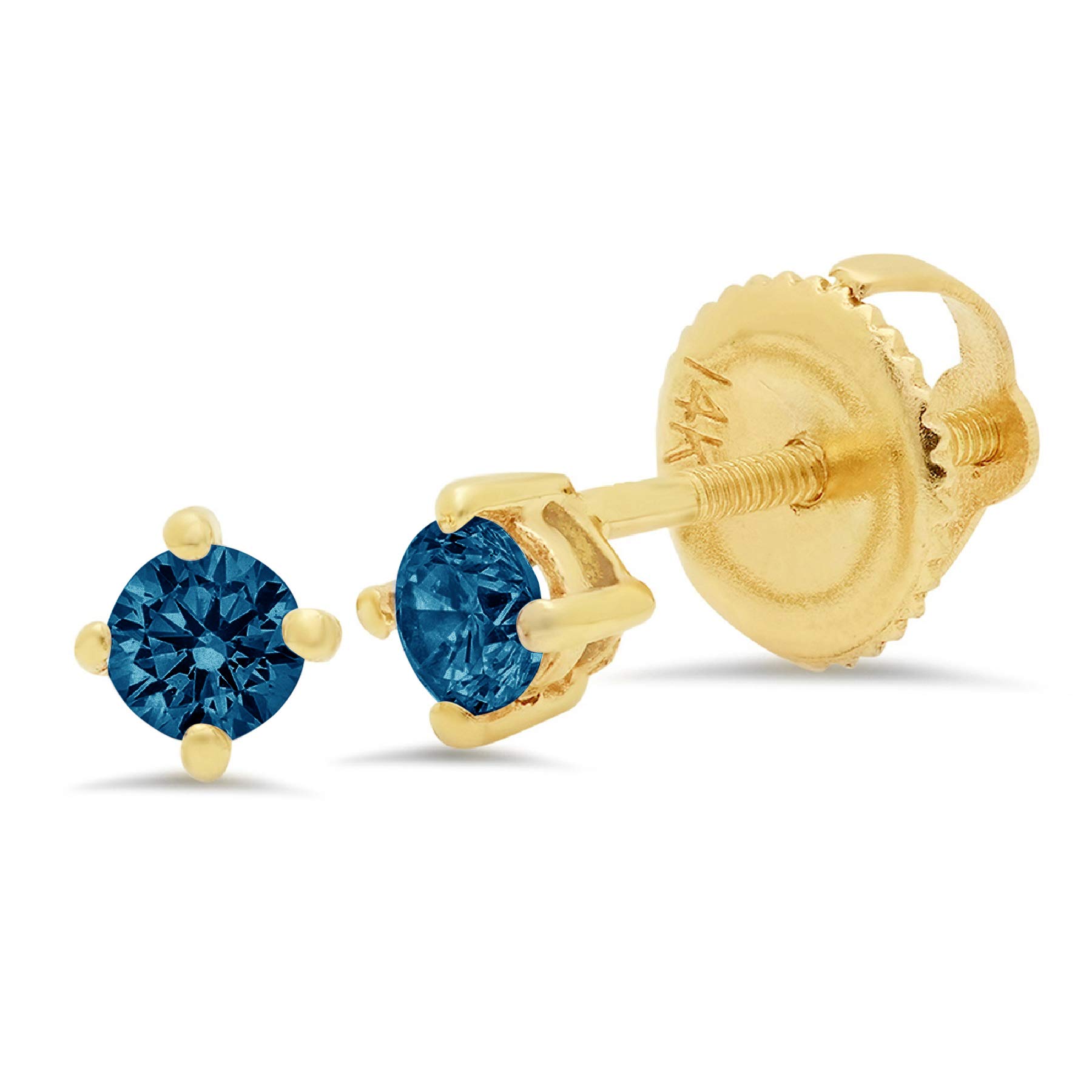 0.50 Carat Round Cut Natural London Blue Topaz Stud Earrings in 14K Yellow Gold, Screw Back - Solitaire Conflict-Free Gemstone Jewelry for Women, Perfect for Weddings, Parties & Everyday Wear